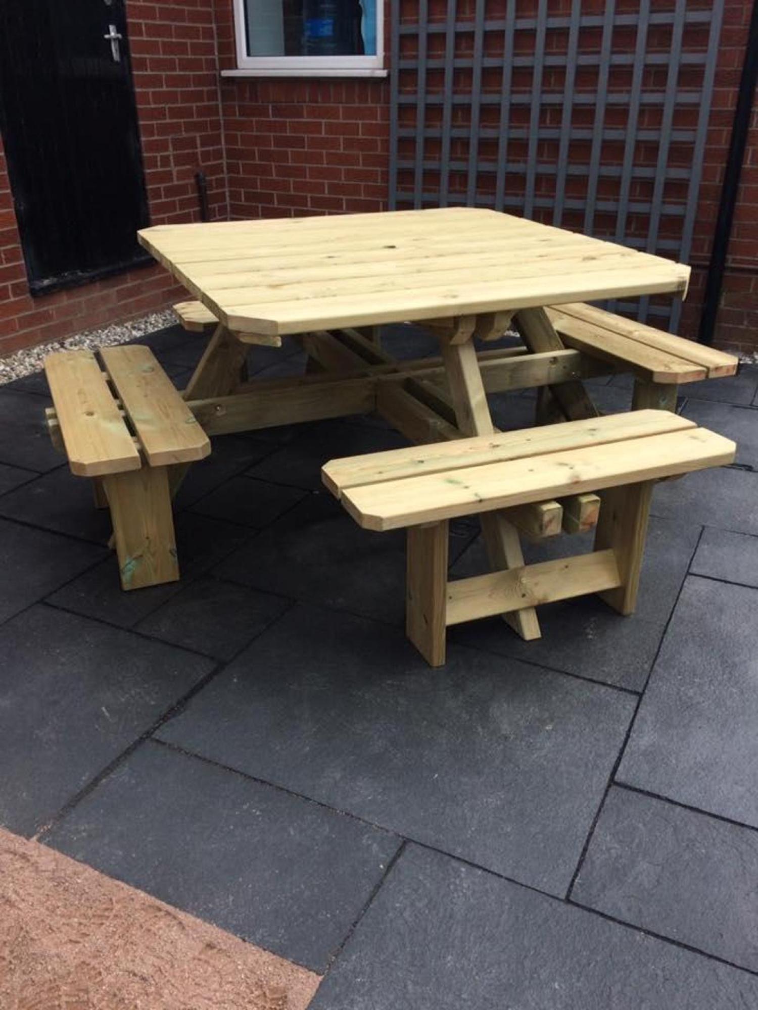 Product photograph of Churnet Valley Westwood Square Picnic Table Set With 4 Benches from Choice Furniture Superstore.