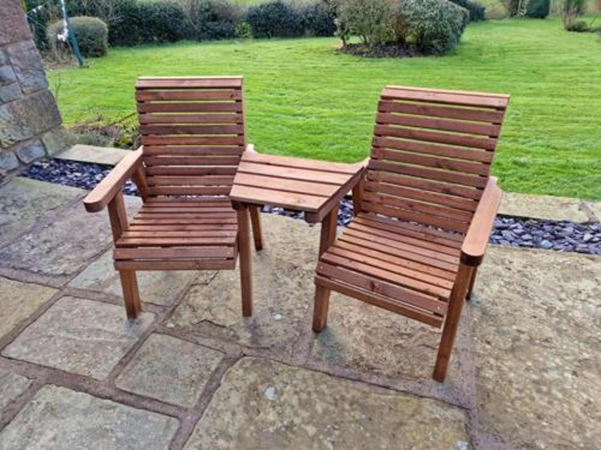 Product photograph of Churnet Valley Brown Outdoor Love Seat Angled from Choice Furniture Superstore.