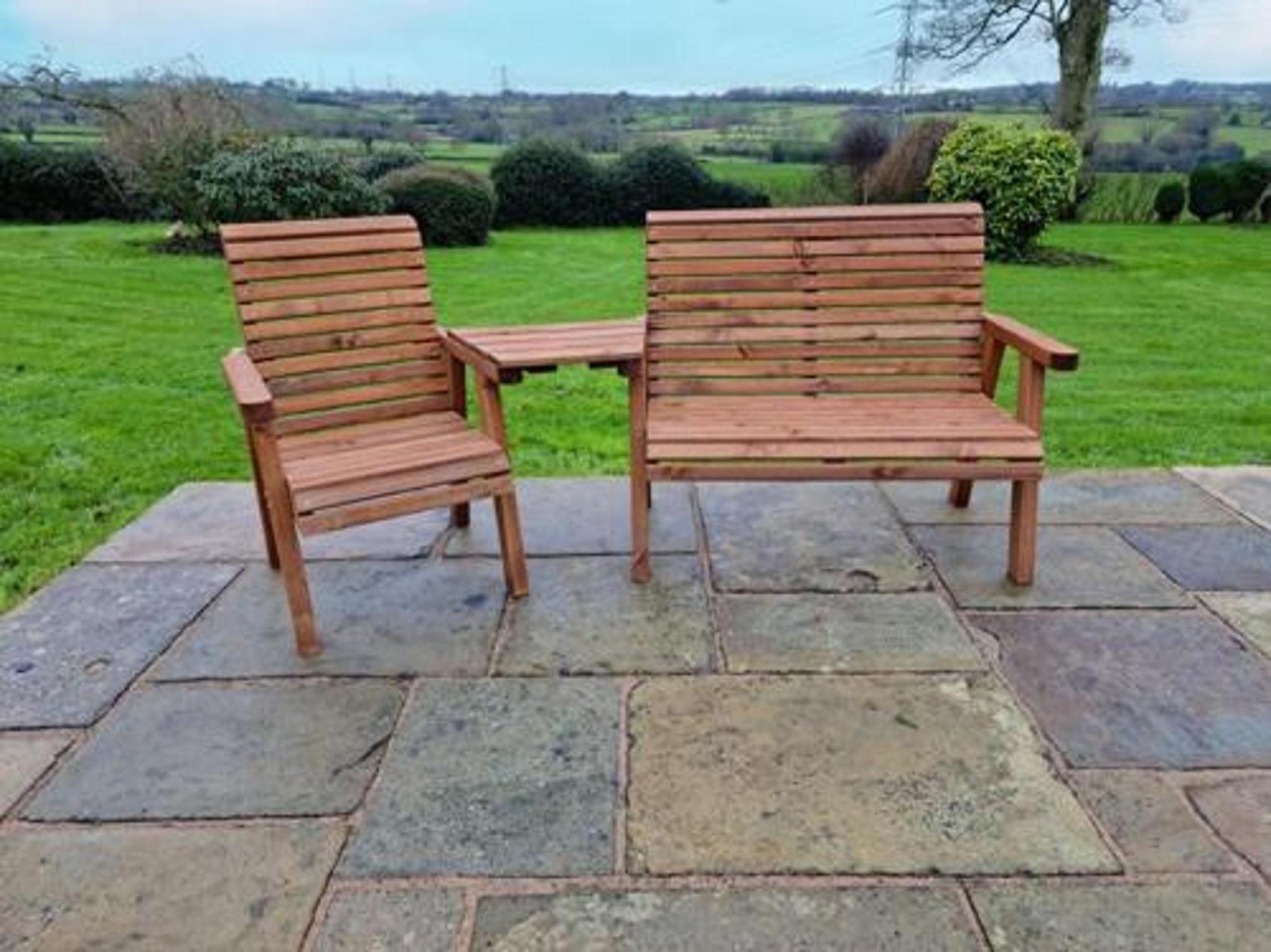 Product photograph of Churnet Valley Brown Outdoor Trio Set Angled from Choice Furniture Superstore.