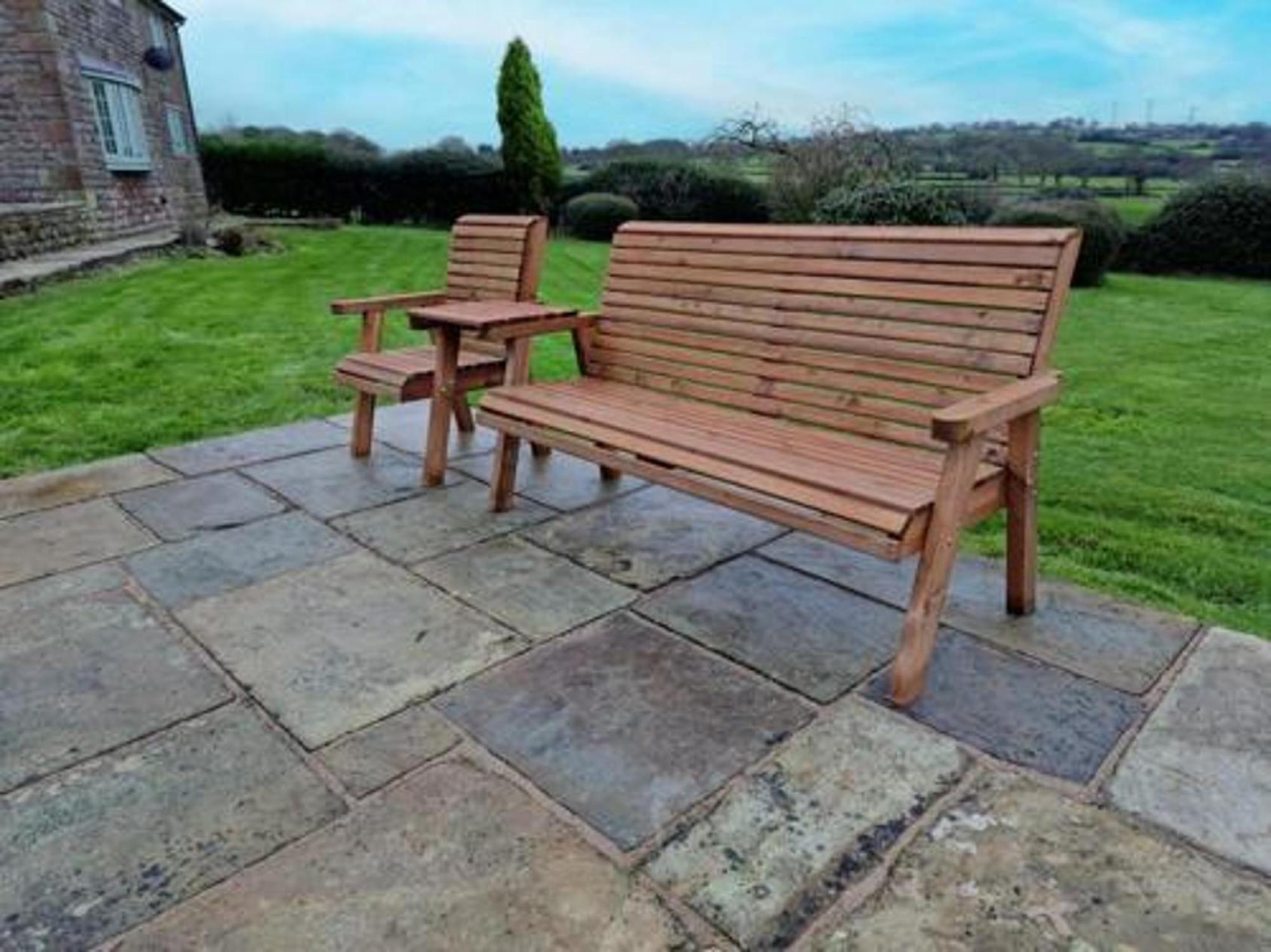 Product photograph of Churnet Valley Brown Outdoor 4 Seater Set 1x3 Seat Bench And 1x Chair Straight from Choice Furniture Superstore.