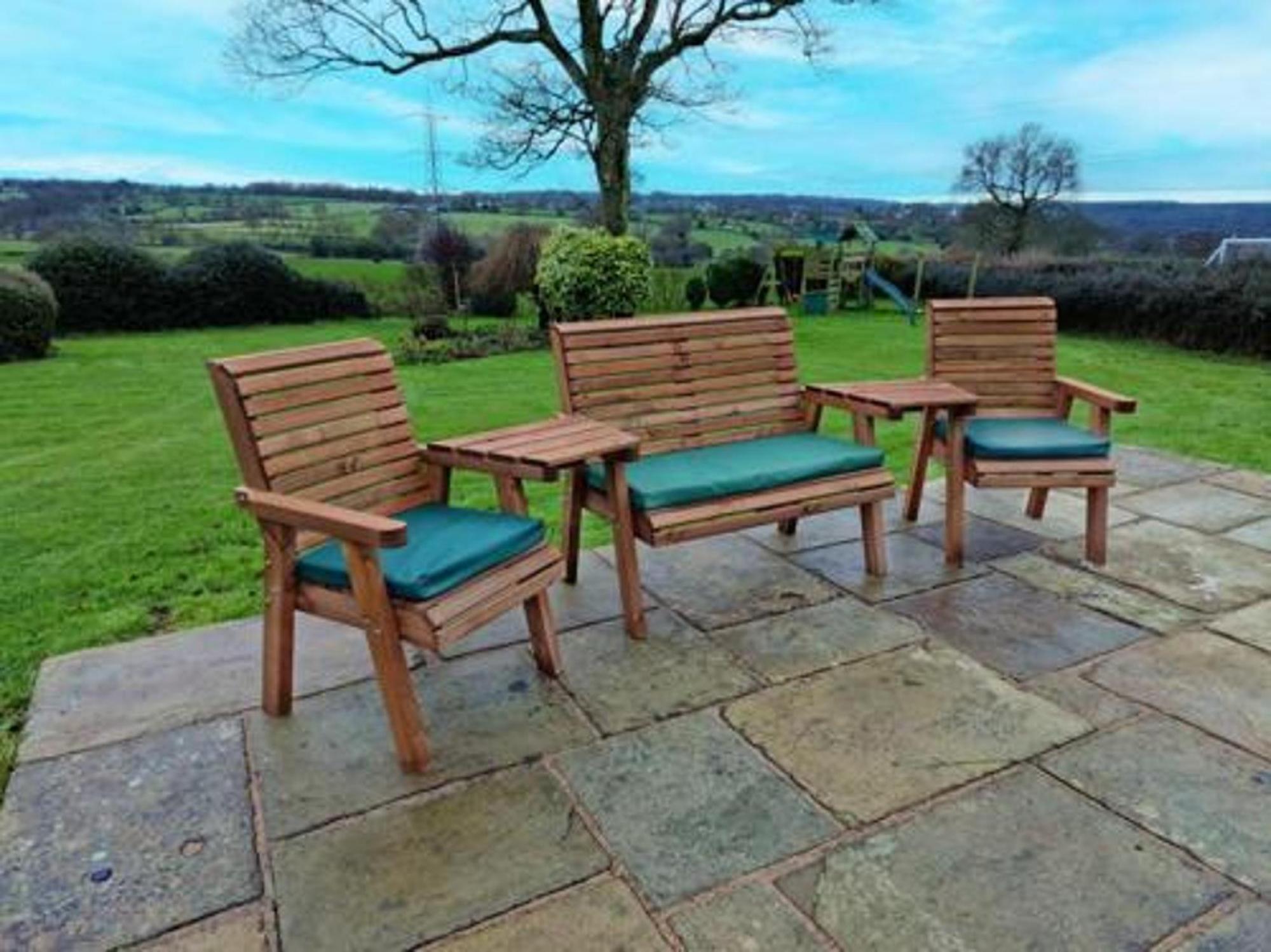 Product photograph of Churnet Valley Brown Outdoor 4 Seater Set 1x2 Seat Bench And 2x Chairs Angled from Choice Furniture Superstore.