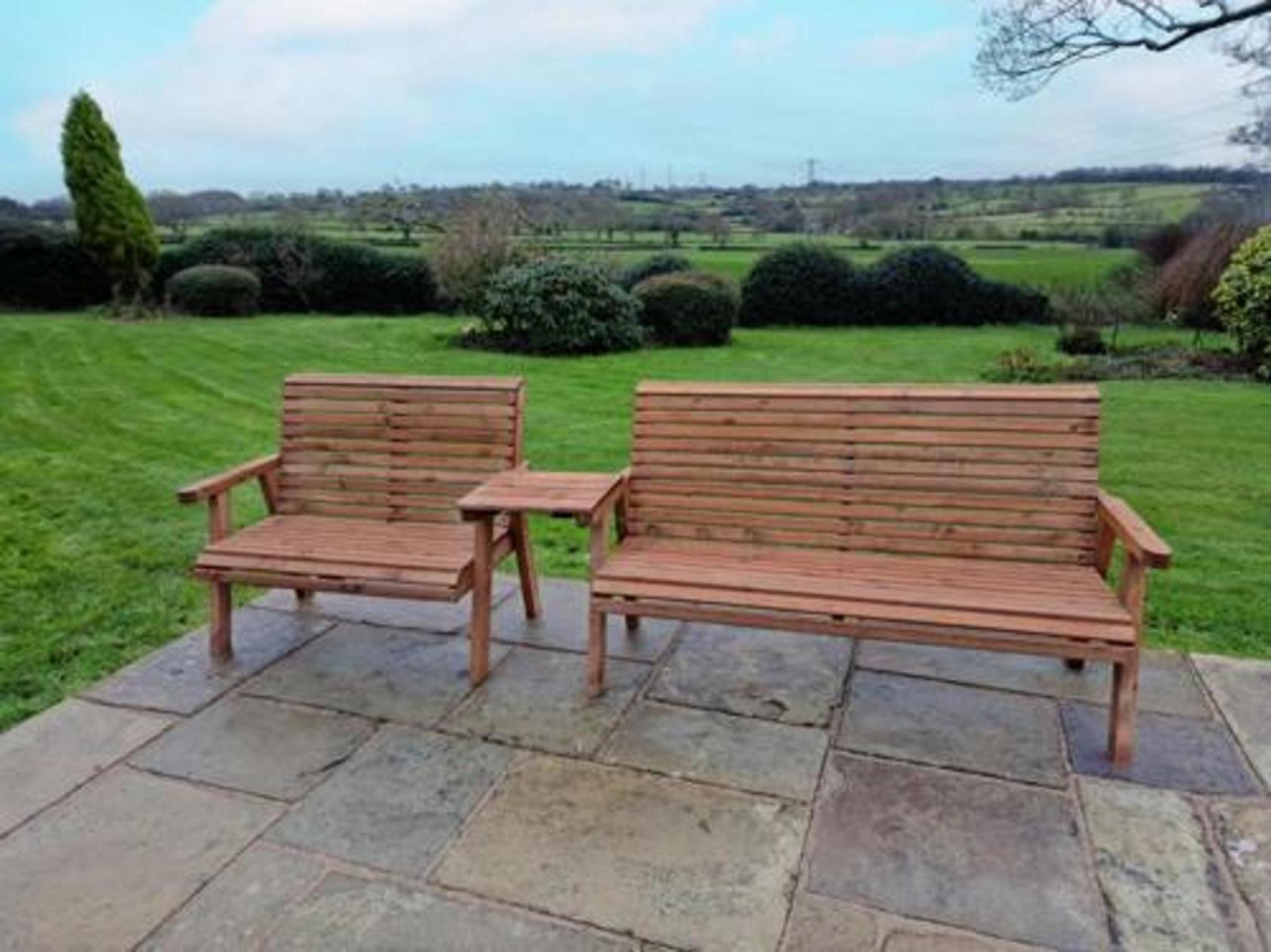 Product photograph of Churnet Valley Brown Outdoor 5 Seater Set 1x2 With 1x3 Seat Benches Straight from Choice Furniture Superstore.