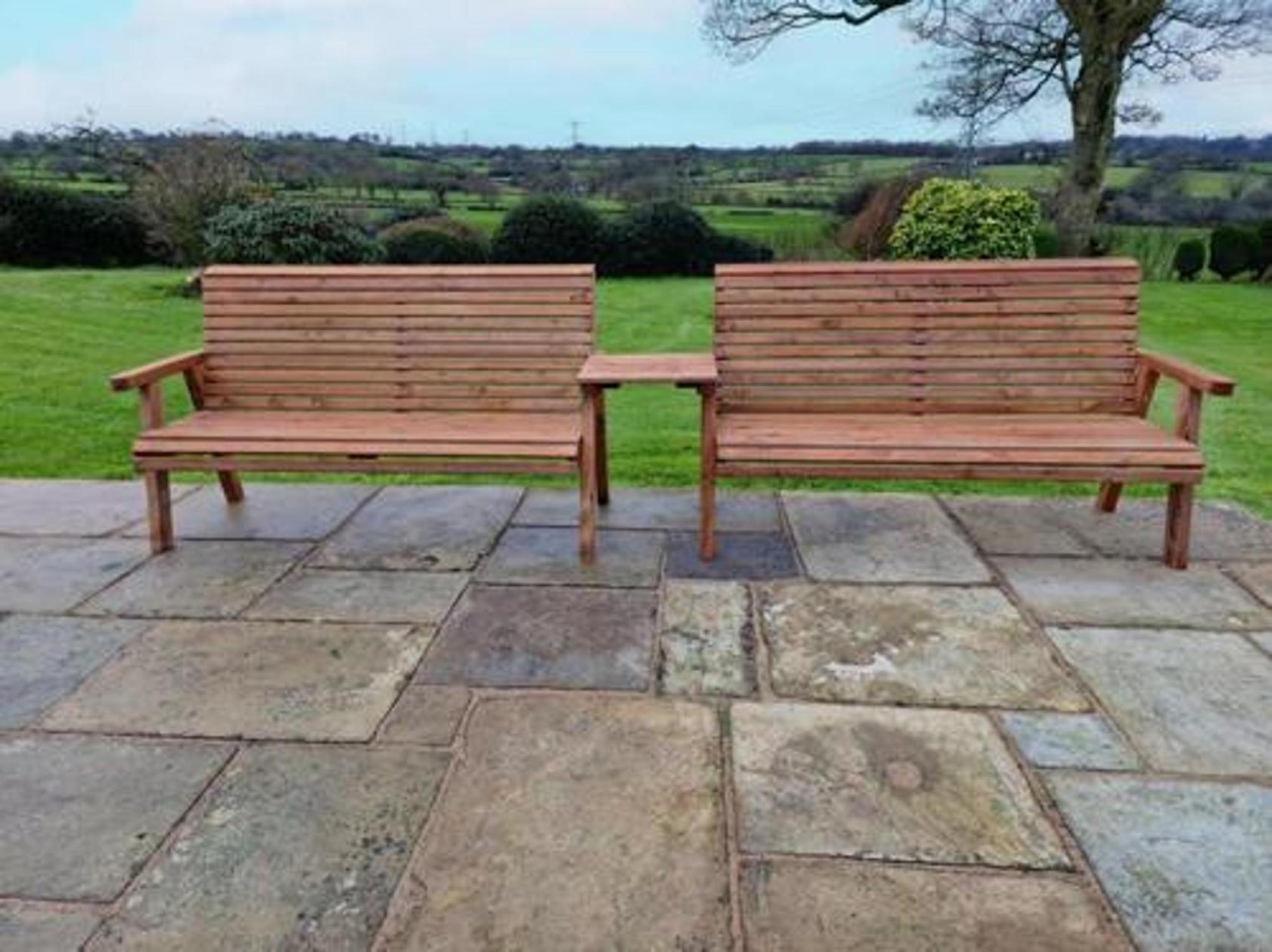 Product photograph of Churnet Valley Brown Outdoor 5 Seater Set 2x3 Seat Benches Straight from Choice Furniture Superstore.