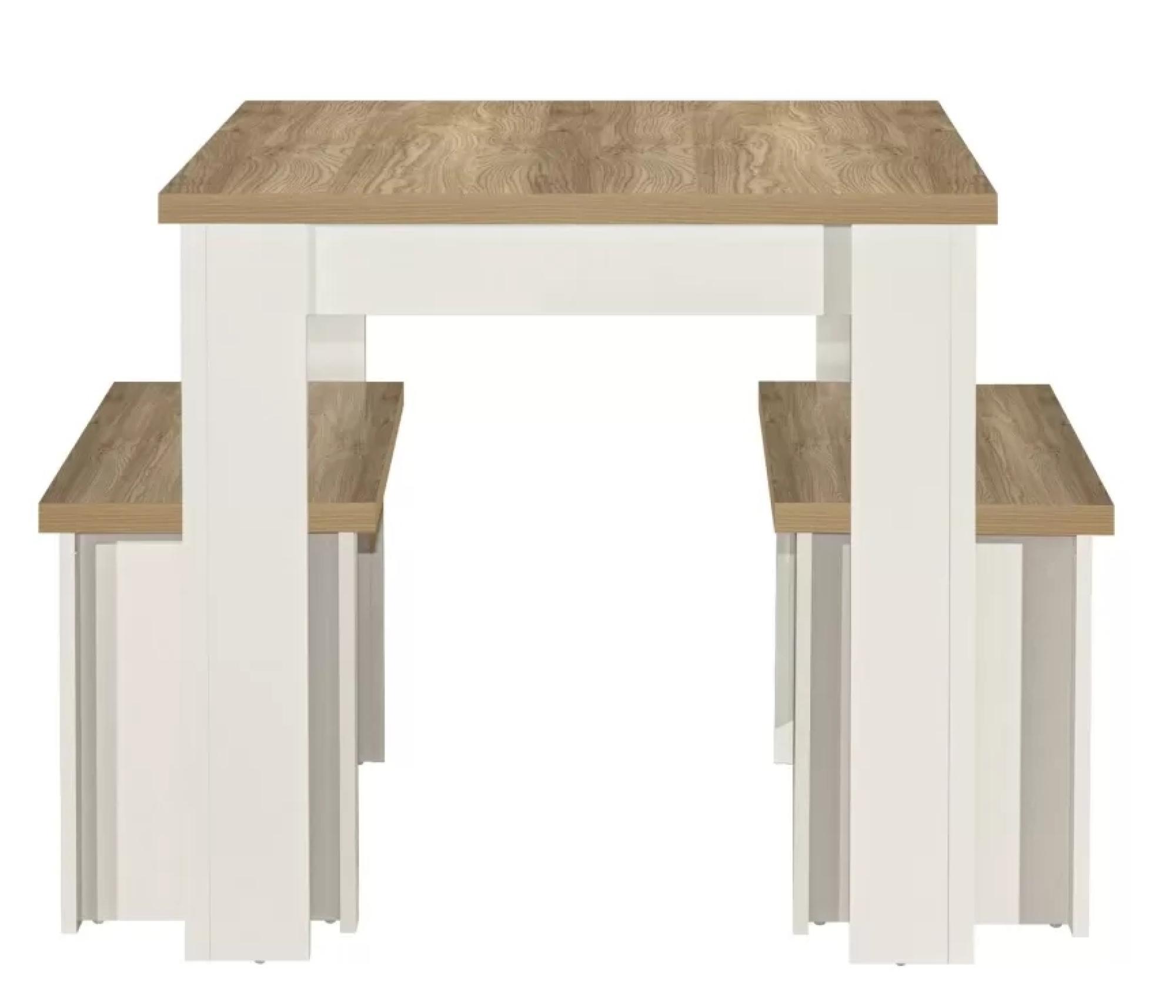 Product photograph of Birlea Highgate Oak Cream Dining Table Set With 2 Bench from Choice Furniture Superstore.