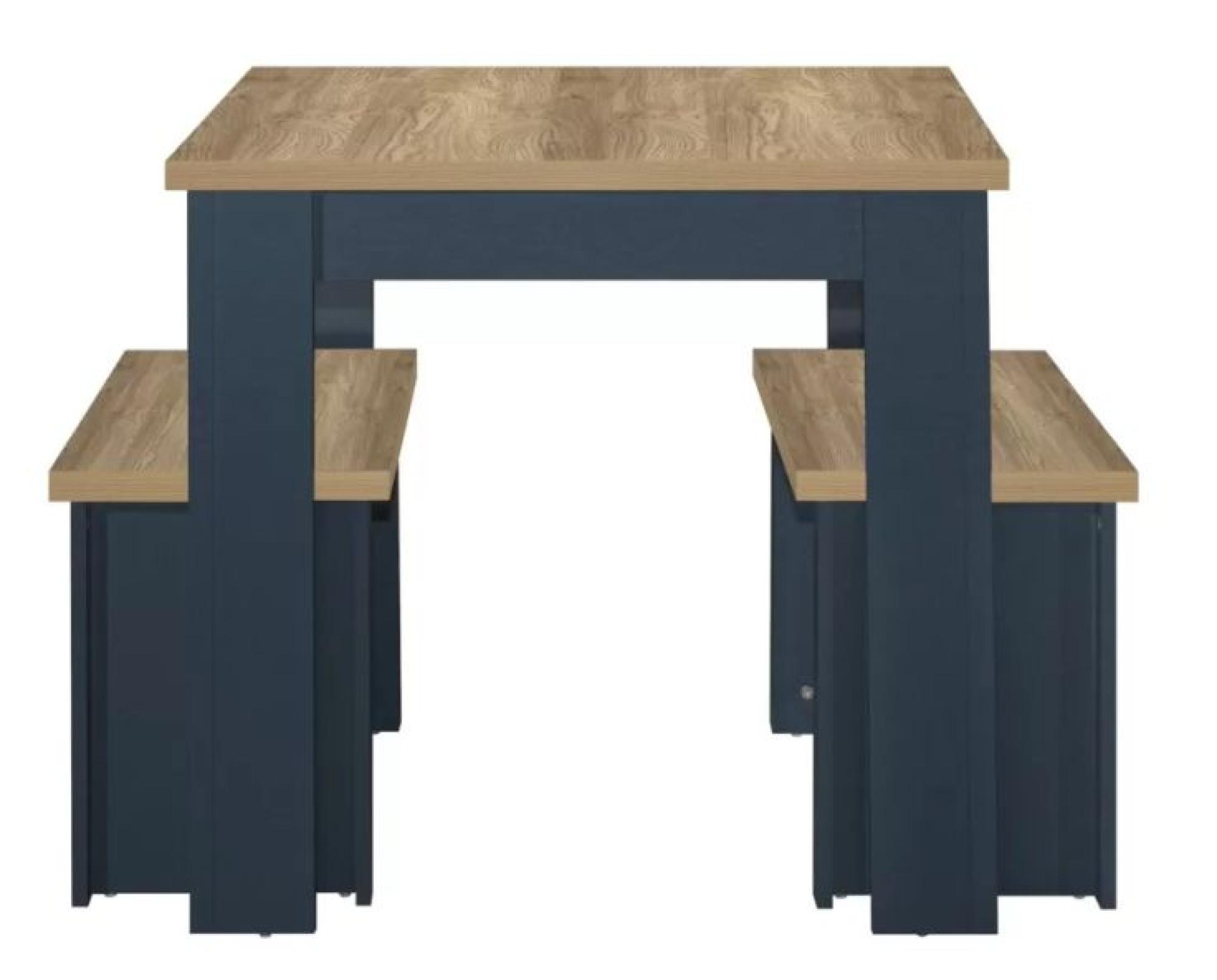 Product photograph of Birlea Highgate Oak Navy Blue Dining Table Set With 2 Bench from Choice Furniture Superstore.