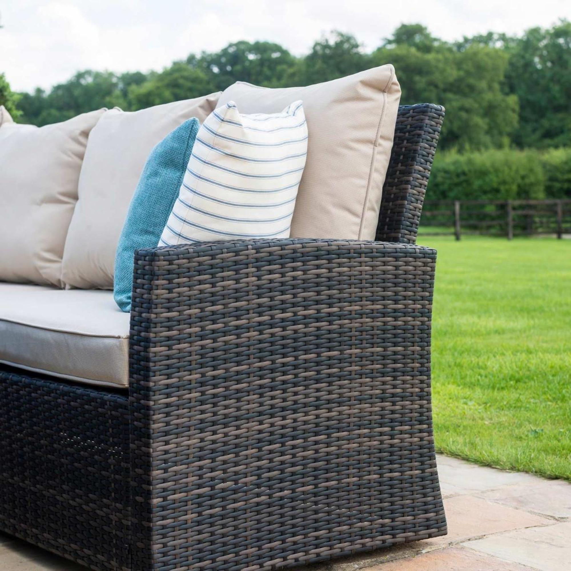 Product photograph of Maze Kingston Brown Rattan Corner Sofa Dining Table Set With 2 Benches And Fire Pit from Choice Furniture Superstore.