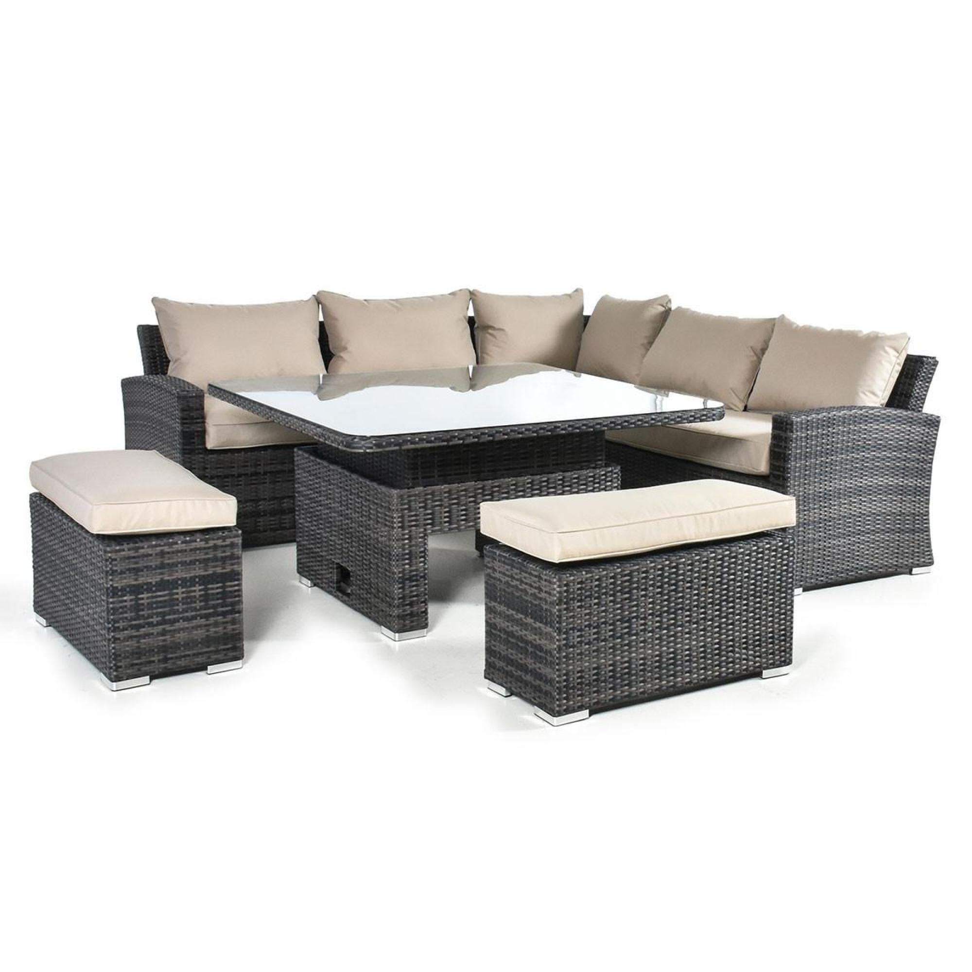 Product photograph of Maze Kingston Brown Rattan 9 Seater Corner Sofa Dining Set With 2 Benches And Rising Table from Choice Furniture Superstore.