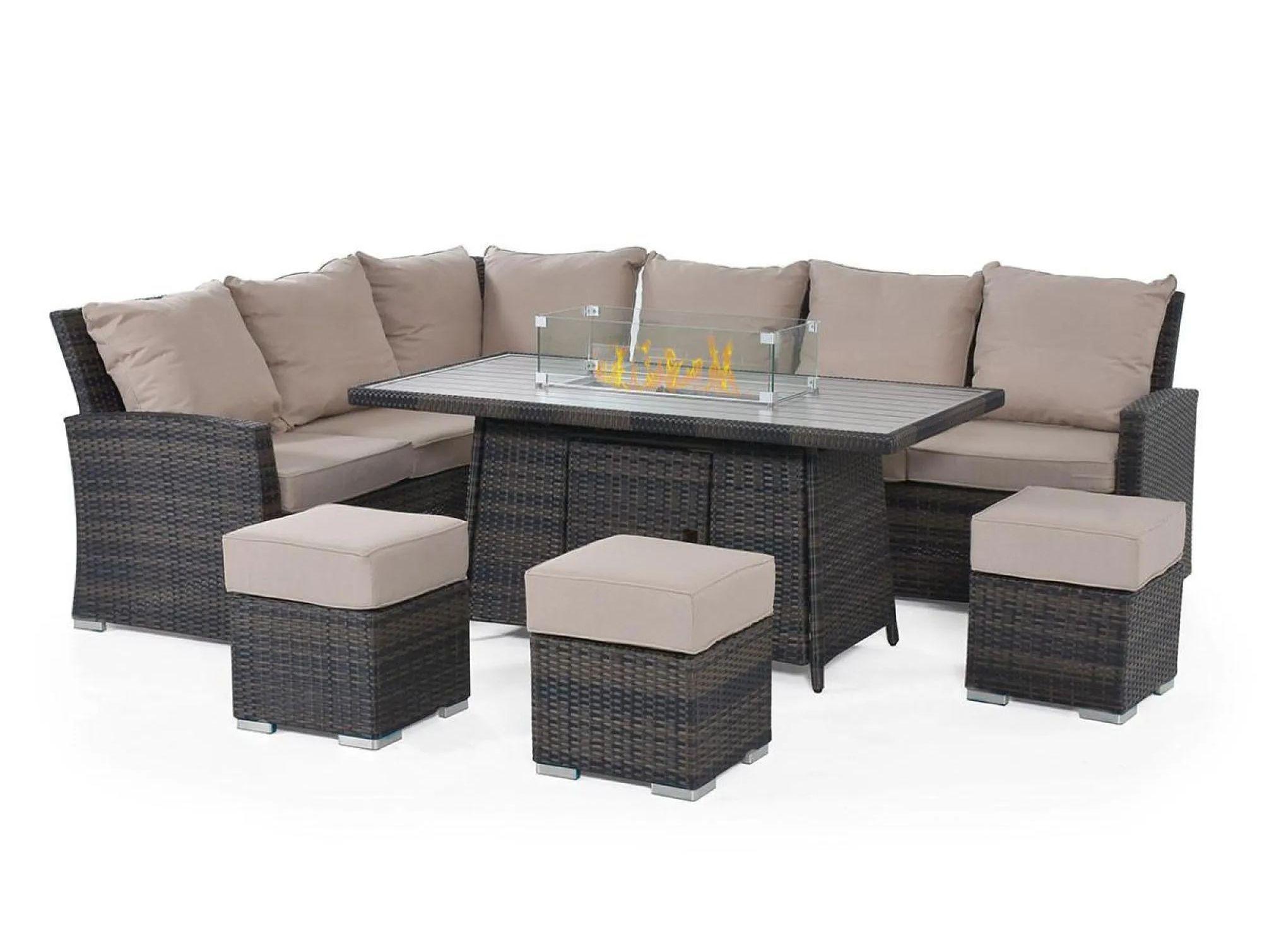 Product photograph of Maze Kingston Brown Rattan 8 Seater Corner Sofa Dining Set With 3 Footstools And Fire Pit Table from Choice Furniture Superstore.