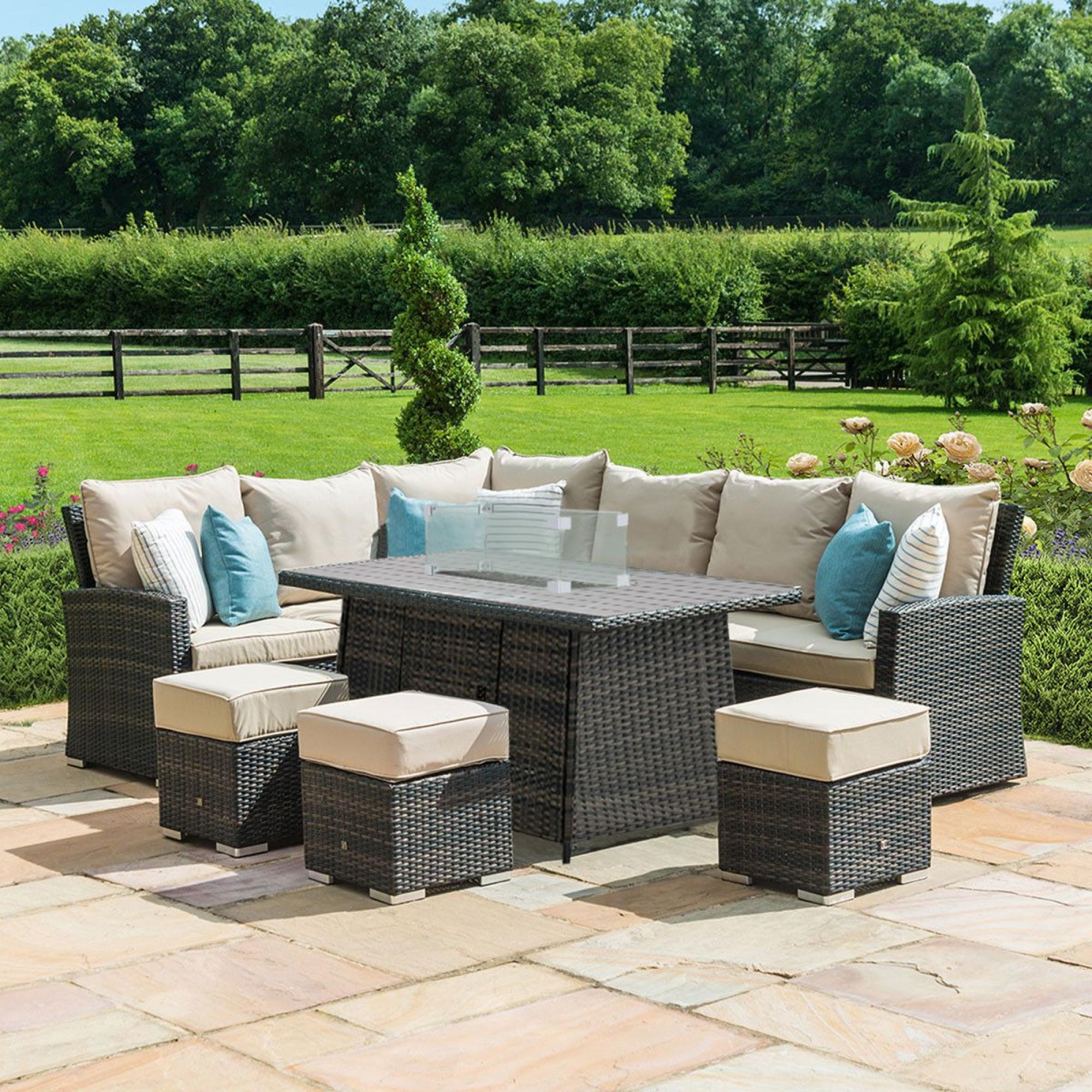 Product photograph of Maze Kingston Brown Rattan 8 Seater Corner Sofa Dining Set With 3 Footstools And Fire Pit Table from Choice Furniture Superstore.