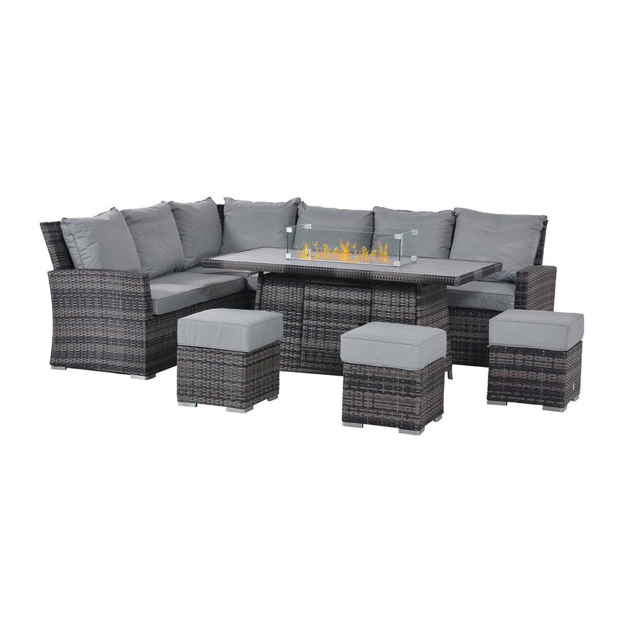 Product photograph of Maze Kingston Grey Rattan 8 Seater Corner Sofa Dining Set With 3 Footstools And Fire Pit Table from Choice Furniture Superstore.