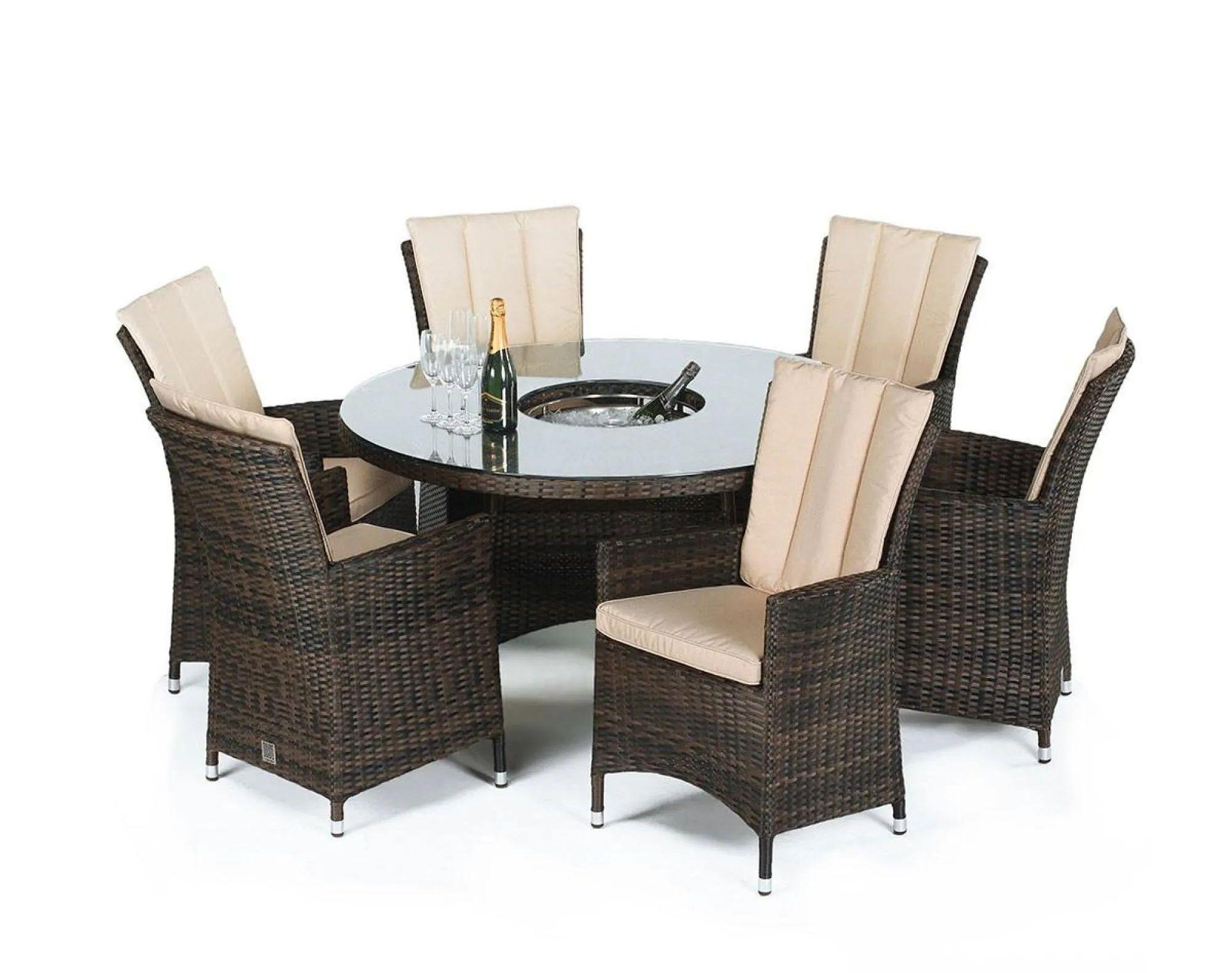 Product photograph of Maze La Rattan Brown 6 Seater Round Ice Bucket Dining Table Set With 6 Chairs from Choice Furniture Superstore.