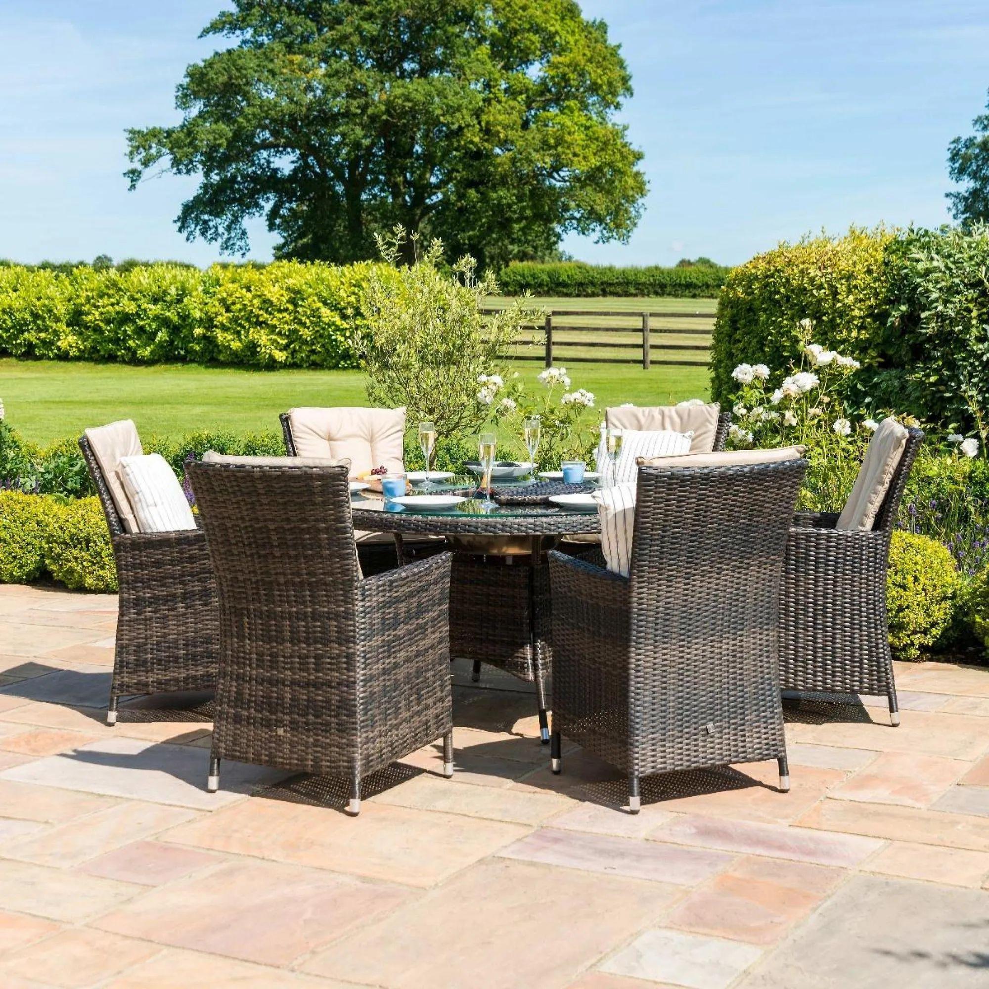 Product photograph of Maze La Rattan Brown 6 Seater Round Ice Bucket Dining Table Set With 6 Chairs from Choice Furniture Superstore.