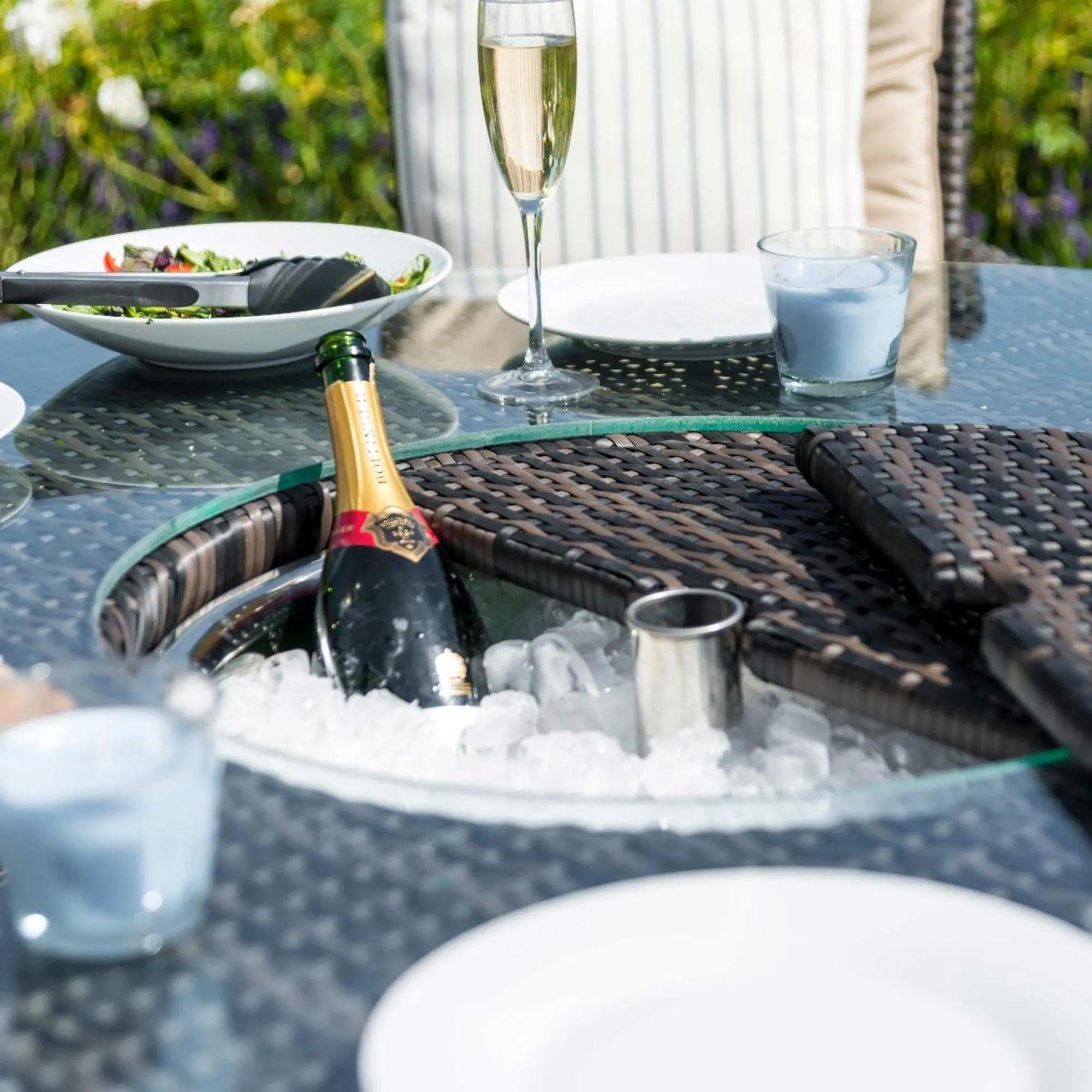 Maze LA Rattan Grey 6 Seater Round Ice Bucket Dining Table Set with 6