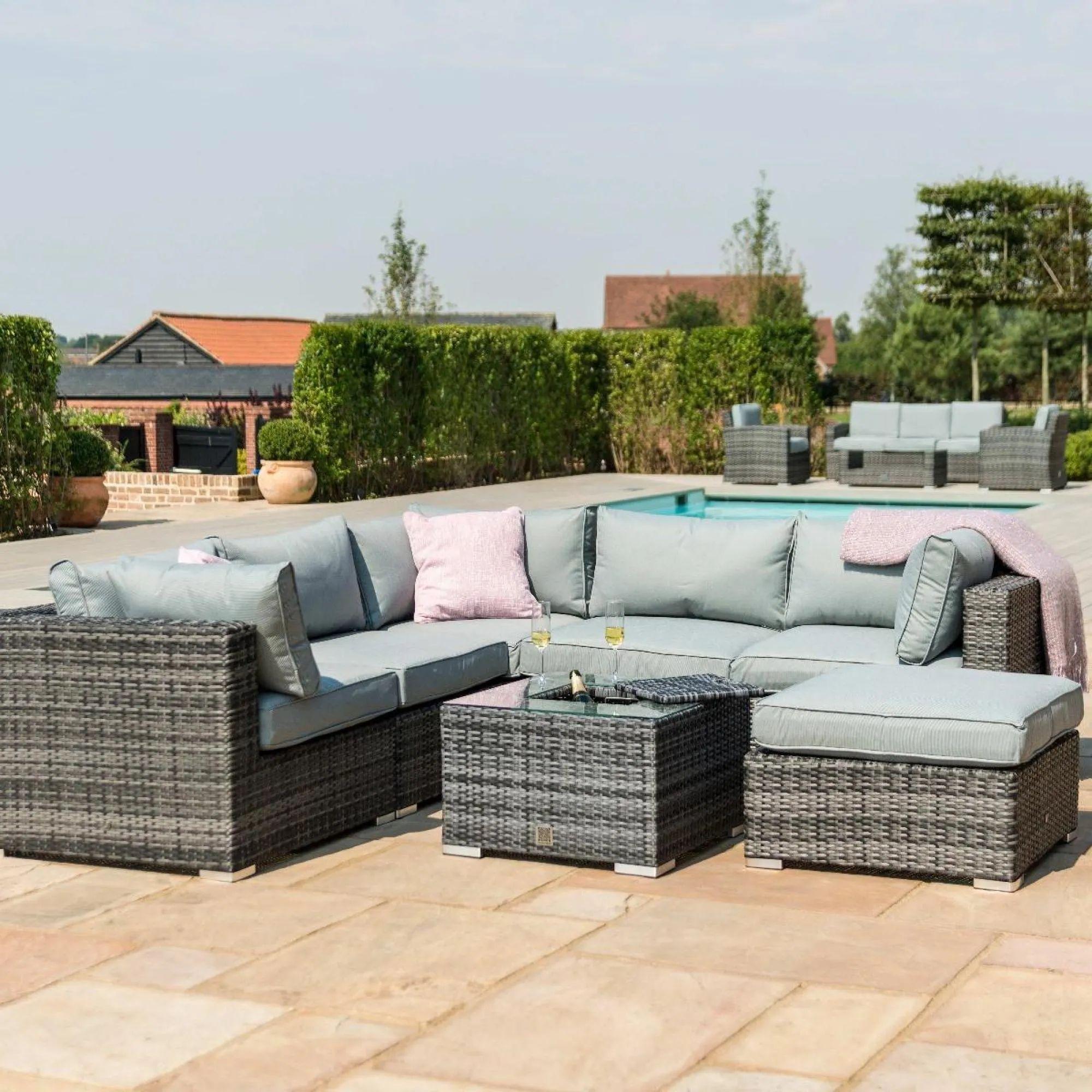 Product photograph of Maze London Rattan Grey Corner Group With Table Ice Bucket And Footstool from Choice Furniture Superstore.