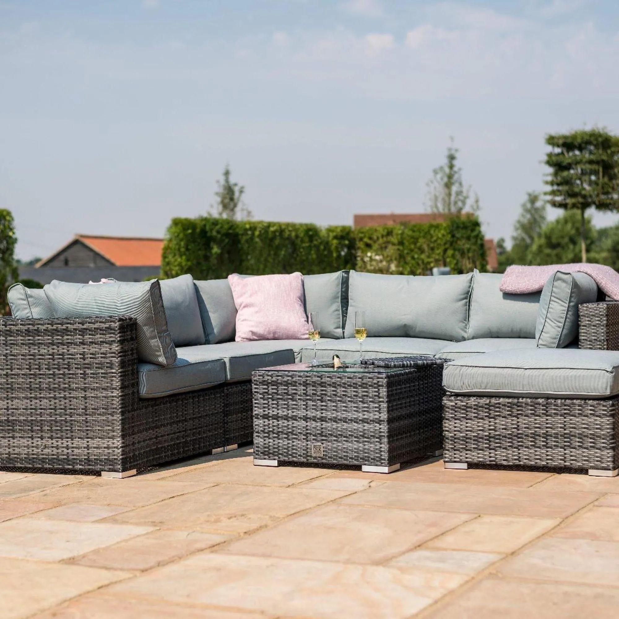 Product photograph of Maze London Rattan Grey Corner Group With Table Ice Bucket And Footstool from Choice Furniture Superstore.