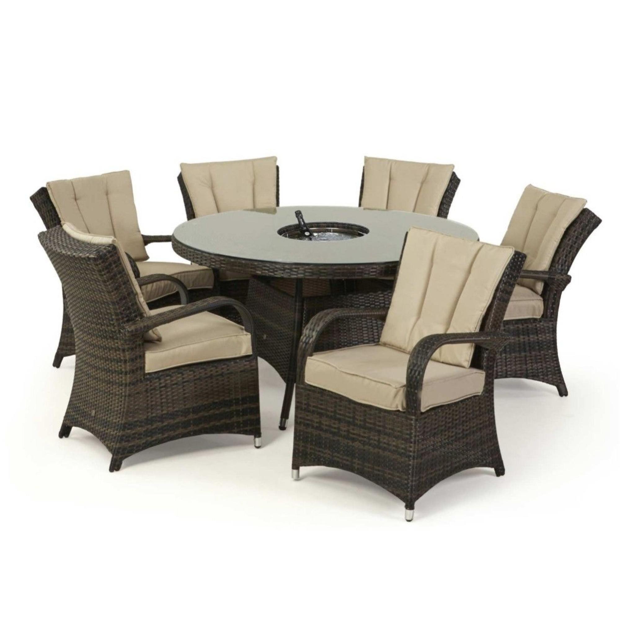 Product photograph of Maze Texas Rattan Brown 4 Seater Round Ice Bucket Dining Table Set With 6 Chiars from Choice Furniture Superstore.