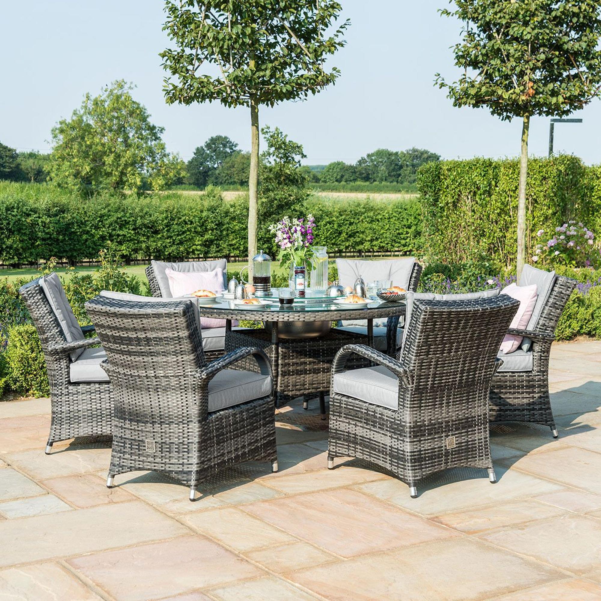 Product photograph of Maze Texas Rattan Grey 2 Seater Round Ice Bucket Dining Table Set With 6 Chiars from Choice Furniture Superstore.