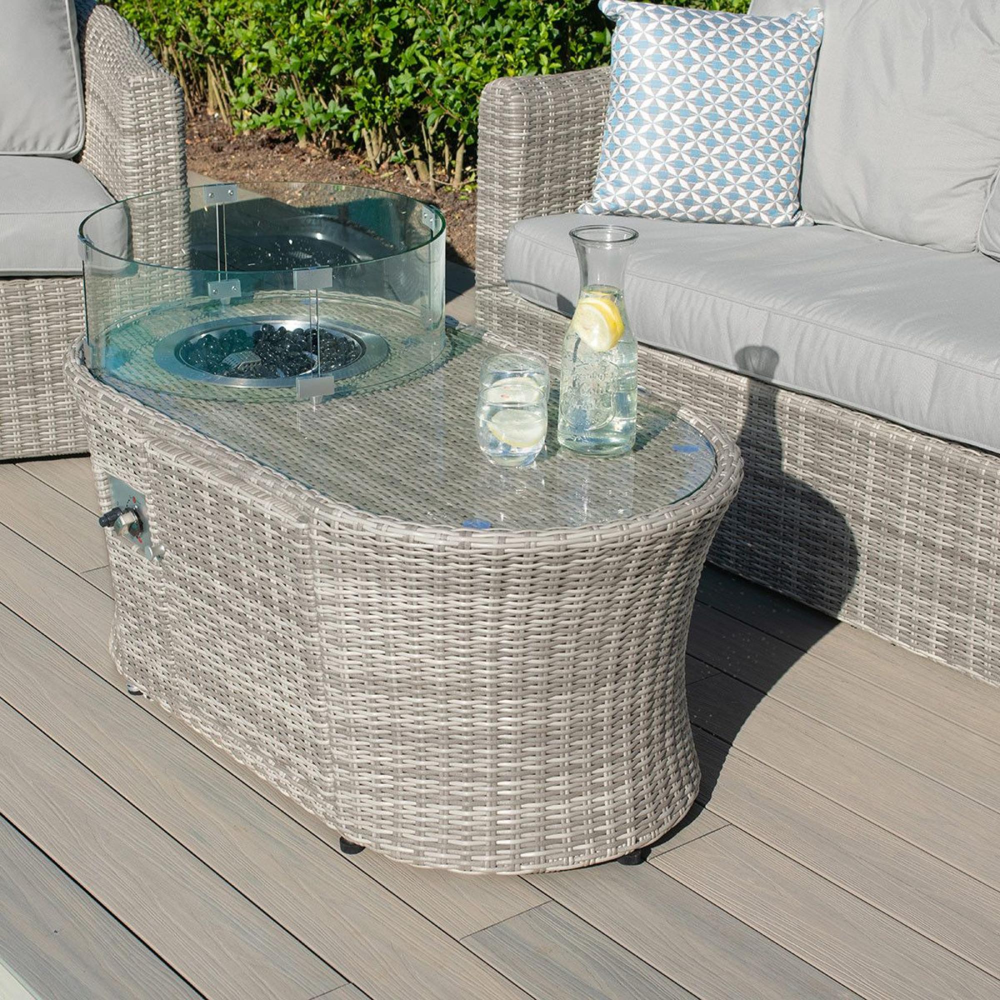Product photograph of Maze Oxford Light Grey Rattan Fire Pit Coffee Table from Choice Furniture Superstore.