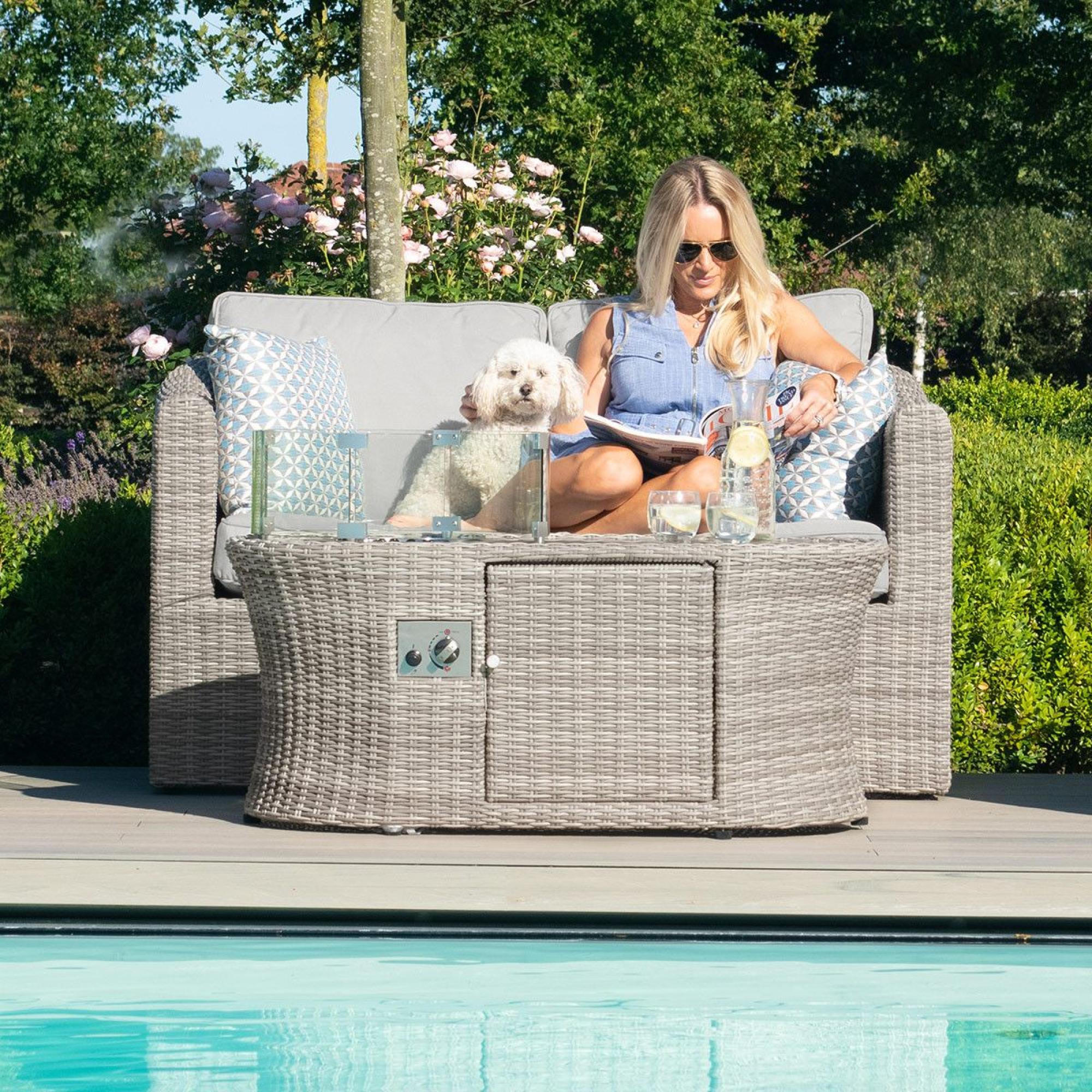 Product photograph of Maze Oxford Light Grey Rattan Fire Pit Coffee Table from Choice Furniture Superstore.