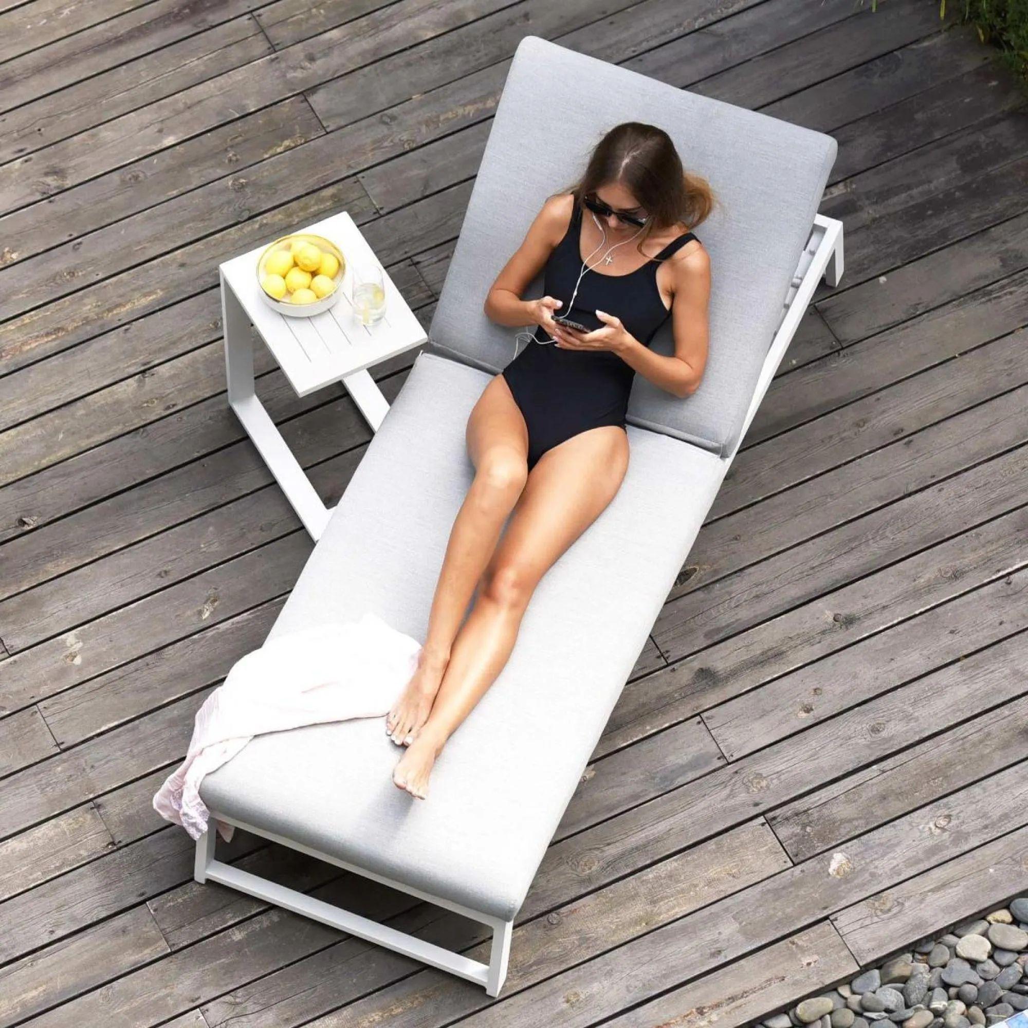 Product photograph of Maze Allure Oatmeal Fabric Sunlounger from Choice Furniture Superstore.