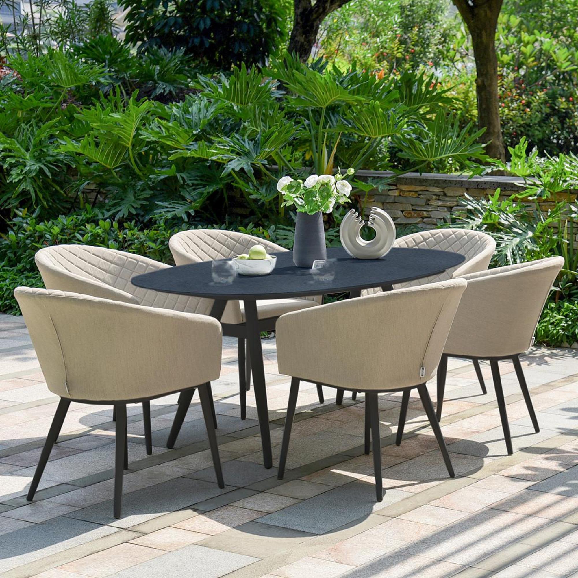 Product photograph of Maze Ambition Oatmeal Aluminium 6 Seater Oval Dining Table Set With 6 Chairs from Choice Furniture Superstore.