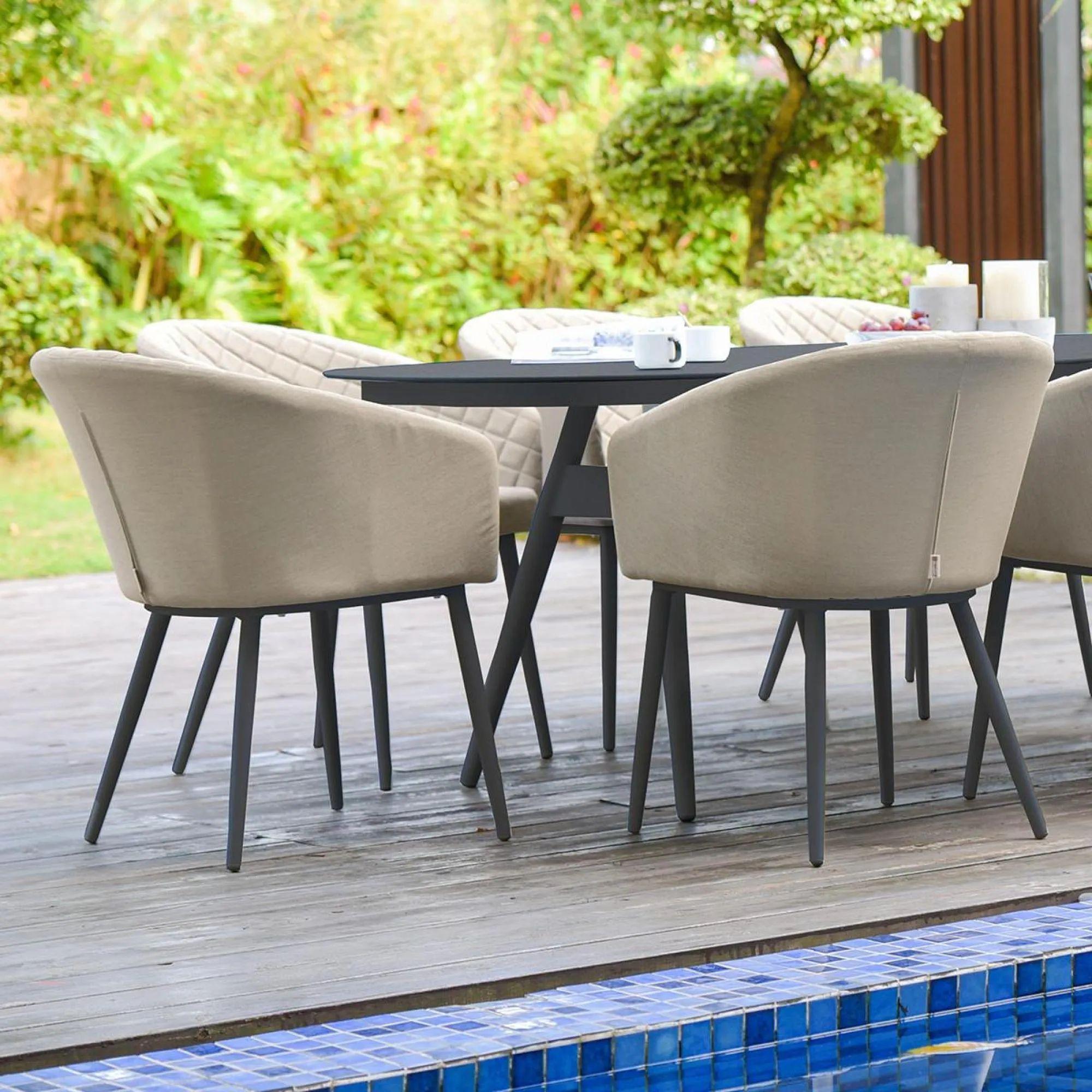 Product photograph of Maze Ambition Oatmeal Aluminium 8 Seater Oval Dining Table Set With 8 Chairs from Choice Furniture Superstore.