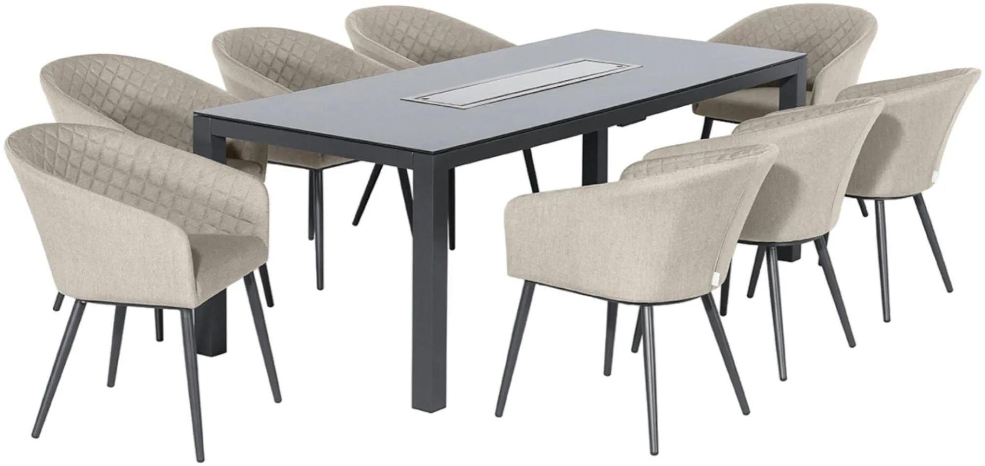 Product photograph of Maze Ambition Oatmeal Aluminium 8 Seater Rectangular Dining Table Set With 8 Chairs And Fire Pit from Choice Furniture Superstore.