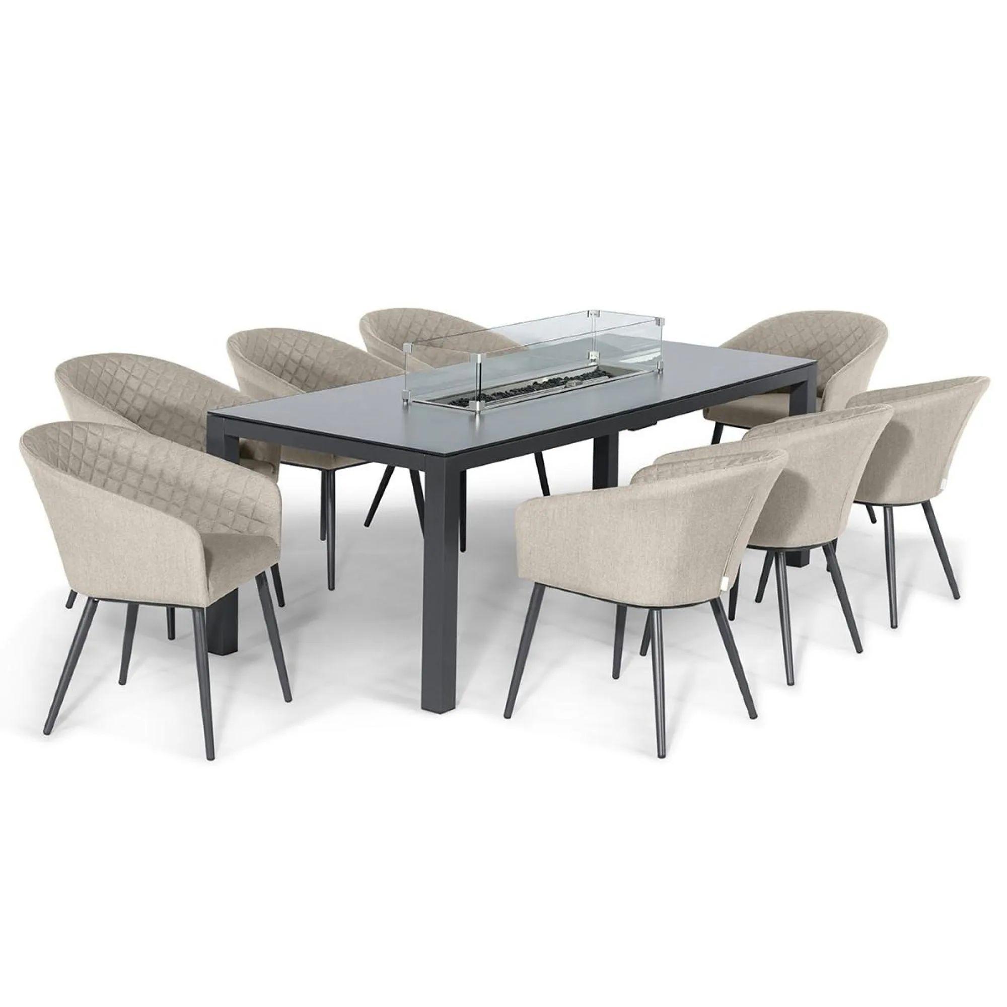 Product photograph of Maze Ambition Oatmeal Aluminium 8 Seater Rectangular Dining Table Set With 8 Chairs And Fire Pit from Choice Furniture Superstore.