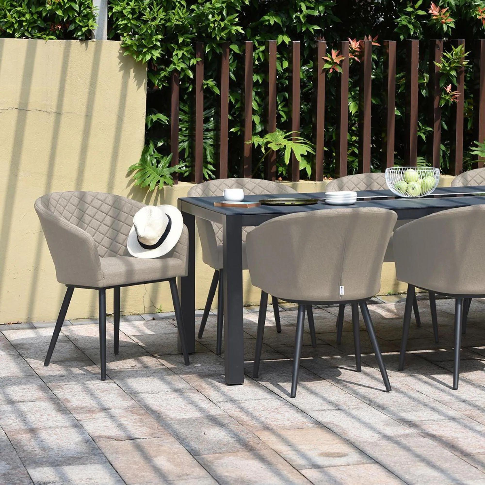Product photograph of Maze Ambition Oatmeal Aluminium 8 Seater Rectangular Dining Table Set With 8 Chairs And Fire Pit from Choice Furniture Superstore.