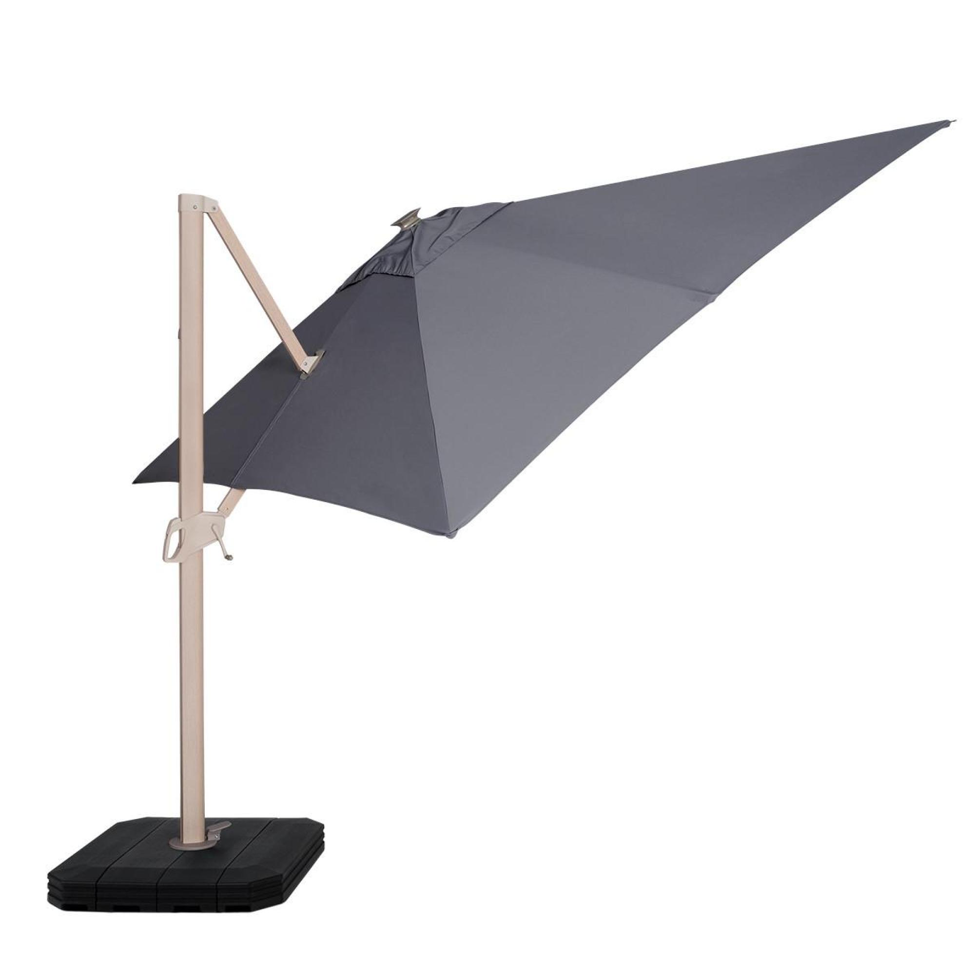 Product photograph of Maze Atlas Charcoal Aluminium Led Rectangular Wood Effect Cantilever Parasol from Choice Furniture Superstore.