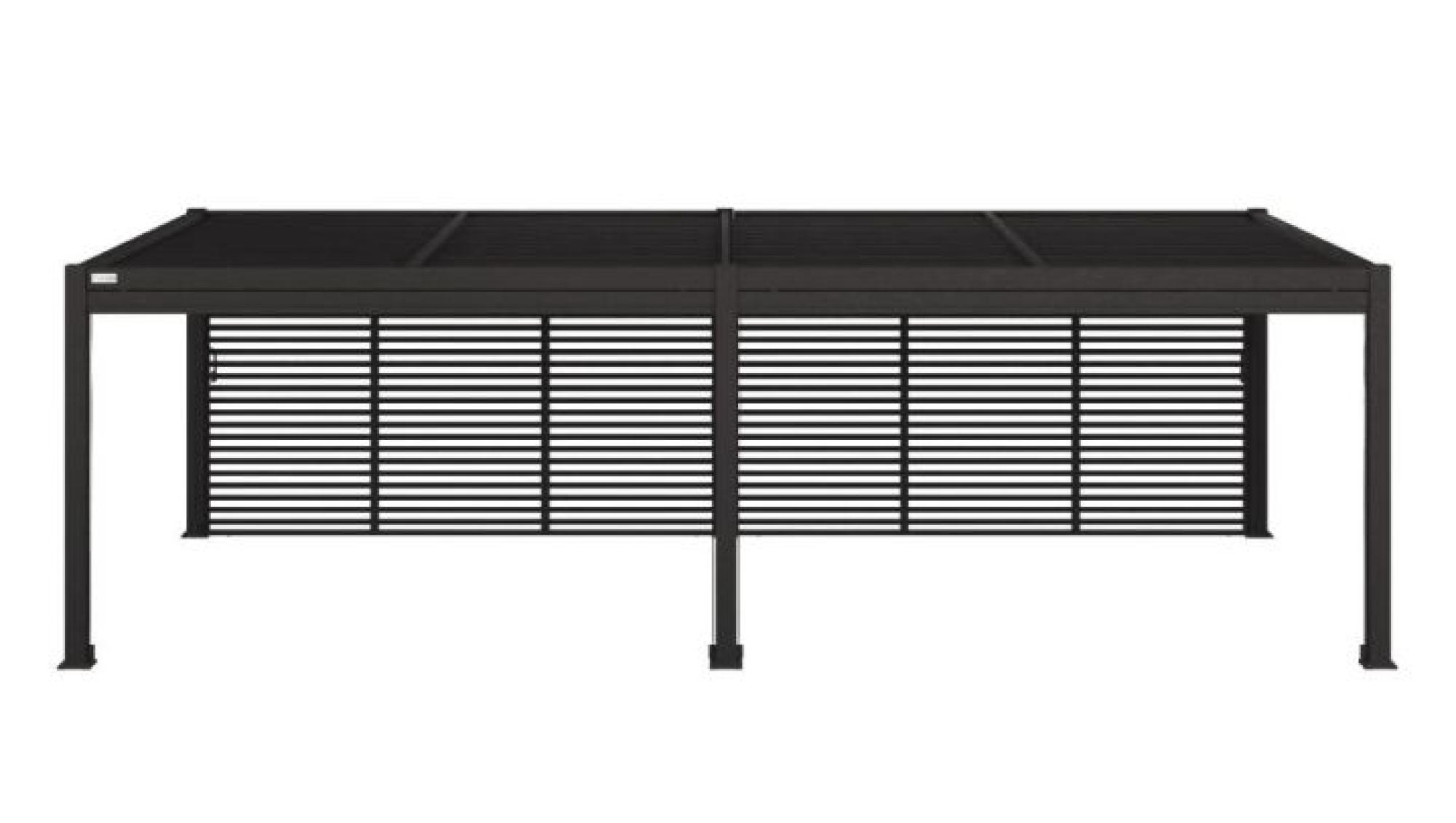 Product photograph of Maze Como Grey Aluminium Pergola With 6 Louvre Wall And 4 Blinds from Choice Furniture Superstore.