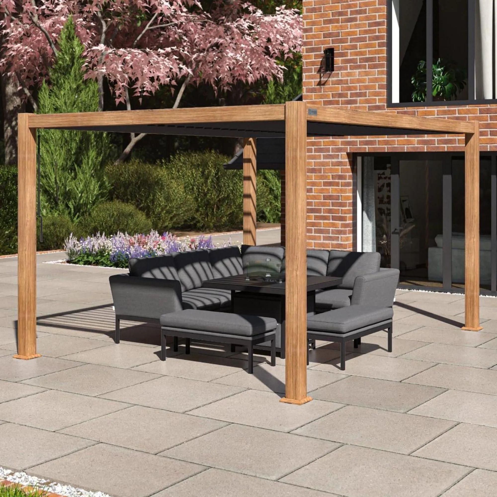 Product photograph of Maze Como Wood Effect Aluminium Rectangular Pergola Frame from Choice Furniture Superstore.