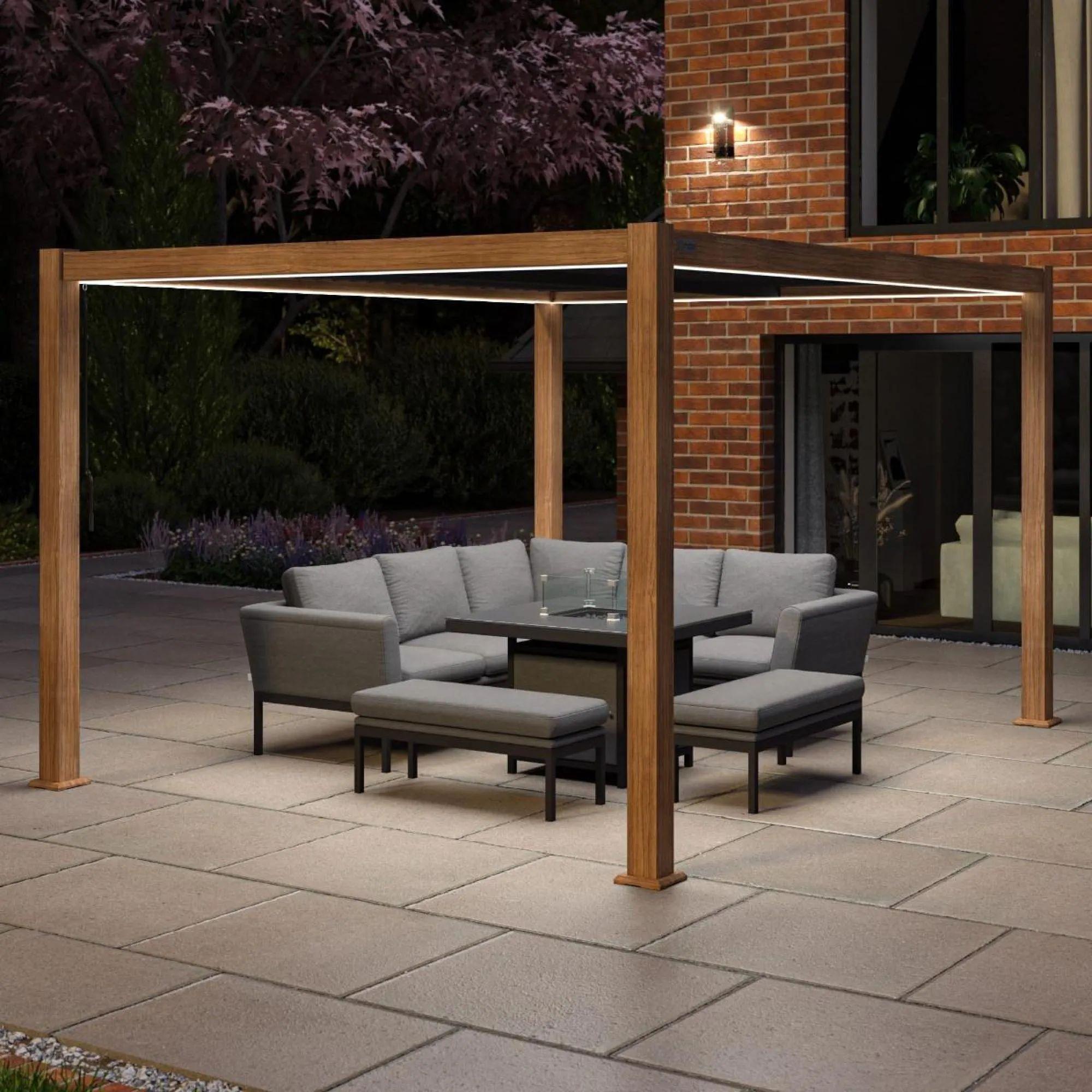 Product photograph of Maze Como Wood Effect Aluminium Rectangular Pergola Frame from Choice Furniture Superstore.