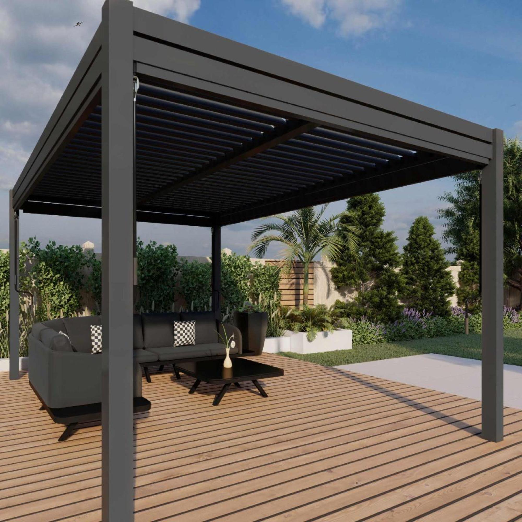 Product photograph of Maze Como Grey Aluminium Rectangular Pergola With 4 Drop Sides from Choice Furniture Superstore.