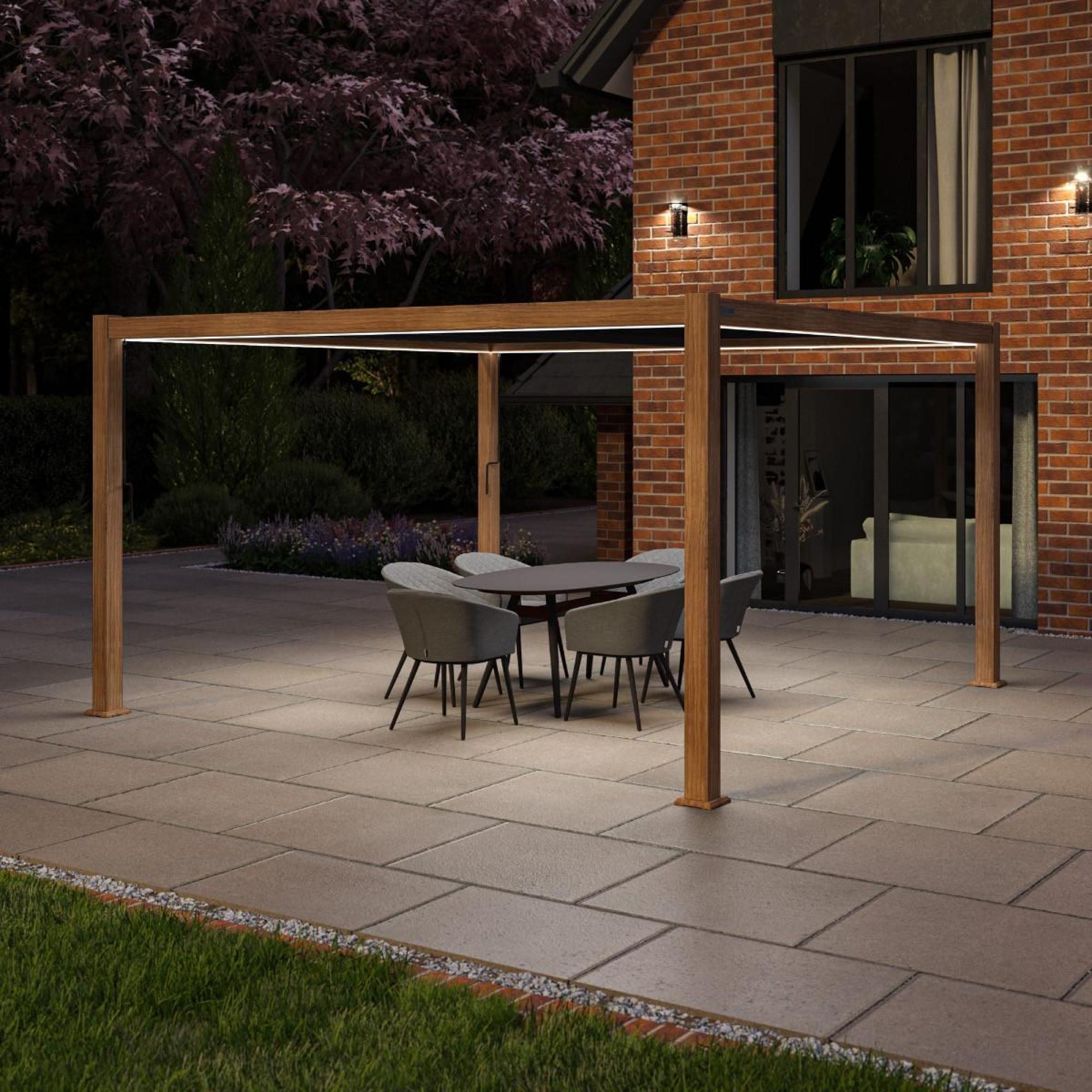 Product photograph of Maze Como Wood Effect Aluminium Square Pergola from Choice Furniture Superstore.