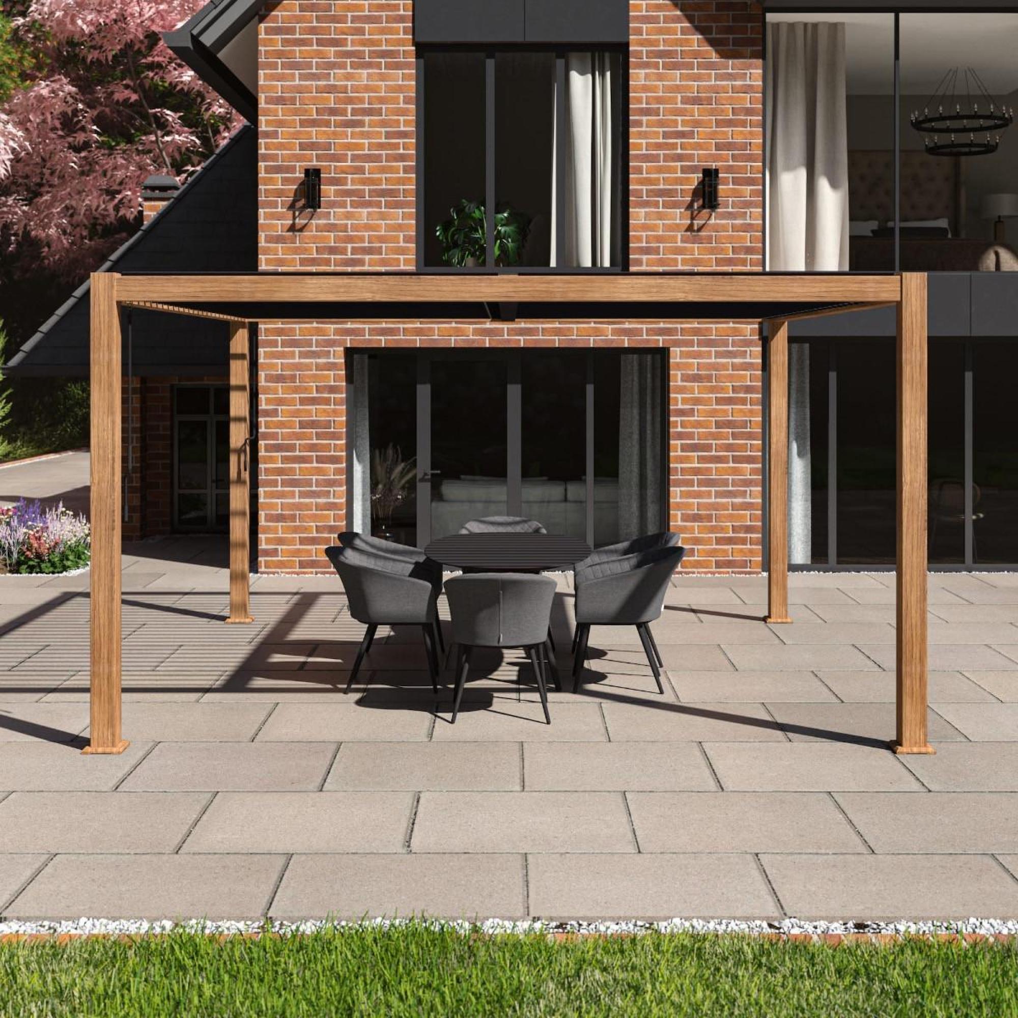 Product photograph of Maze Como Wood Effect Aluminium Square Pergola from Choice Furniture Superstore.