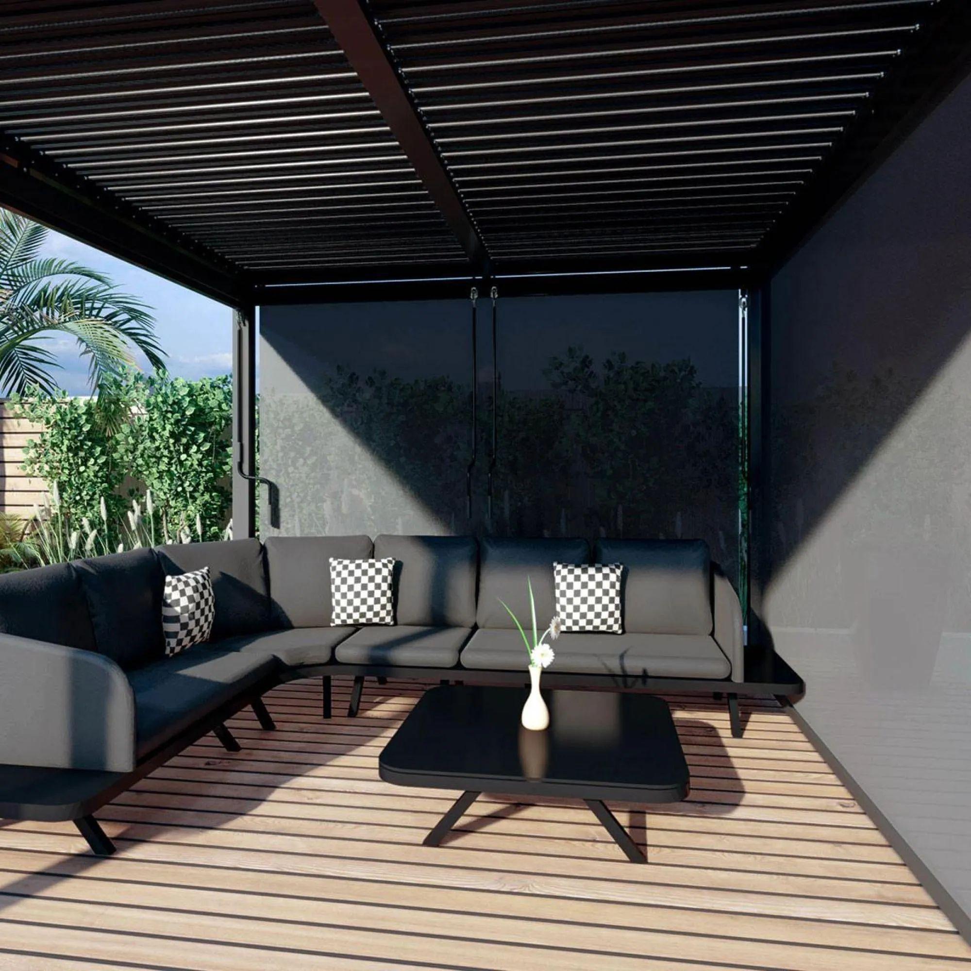 Product photograph of Maze Como Grey Aluminium Square Pergola With 4 Drop Sides from Choice Furniture Superstore.