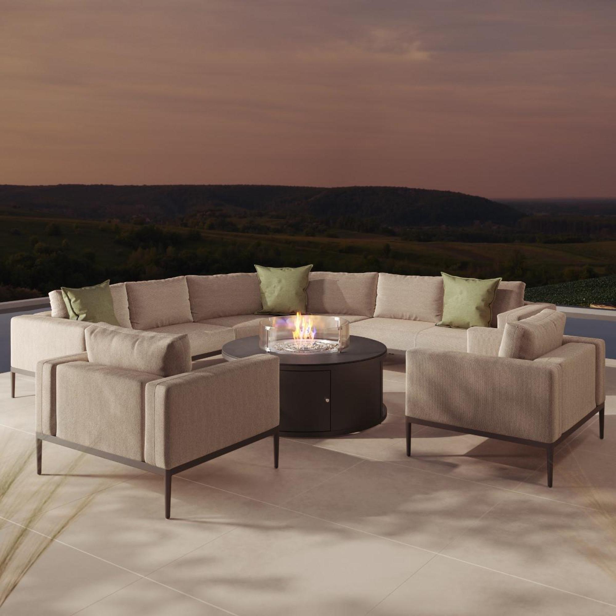 Product photograph of Maze Eve Grande Oatmeal Fabric Corner Sofa Group With 2 Armchairs And Fire Pit Coffee Table from Choice Furniture Superstore.