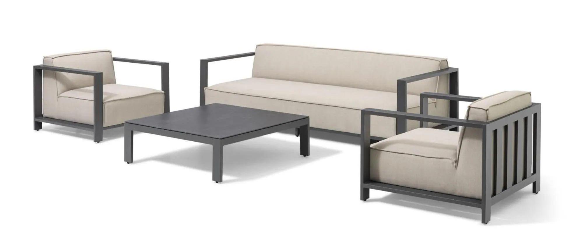 Product photograph of Maze Ibiza Oatmeal Fabric 3 Seater Sofa Set With 2 Armchairs And Table from Choice Furniture Superstore.