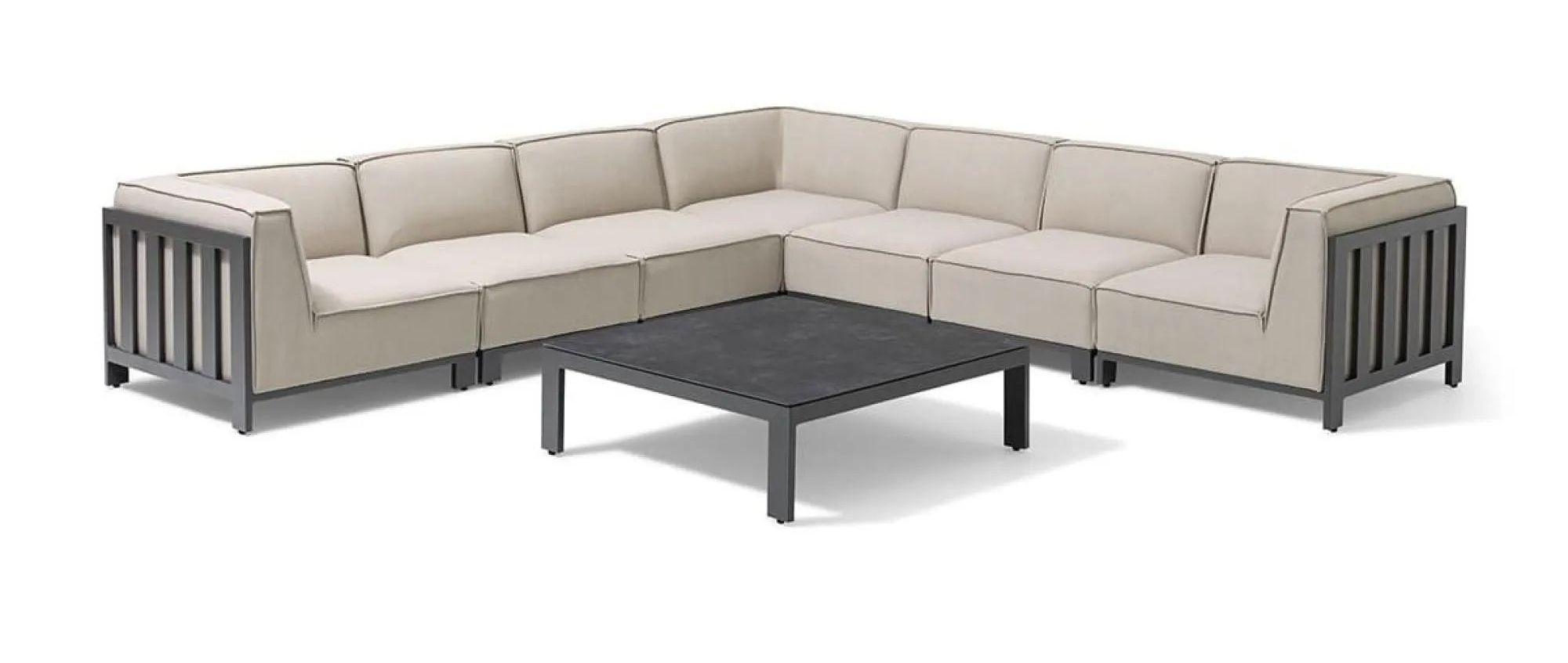 Product photograph of Maze Ibiza Oatmeal Fabric 7 Seater Large Corner Sofa Set With Coffee Table from Choice Furniture Superstore.