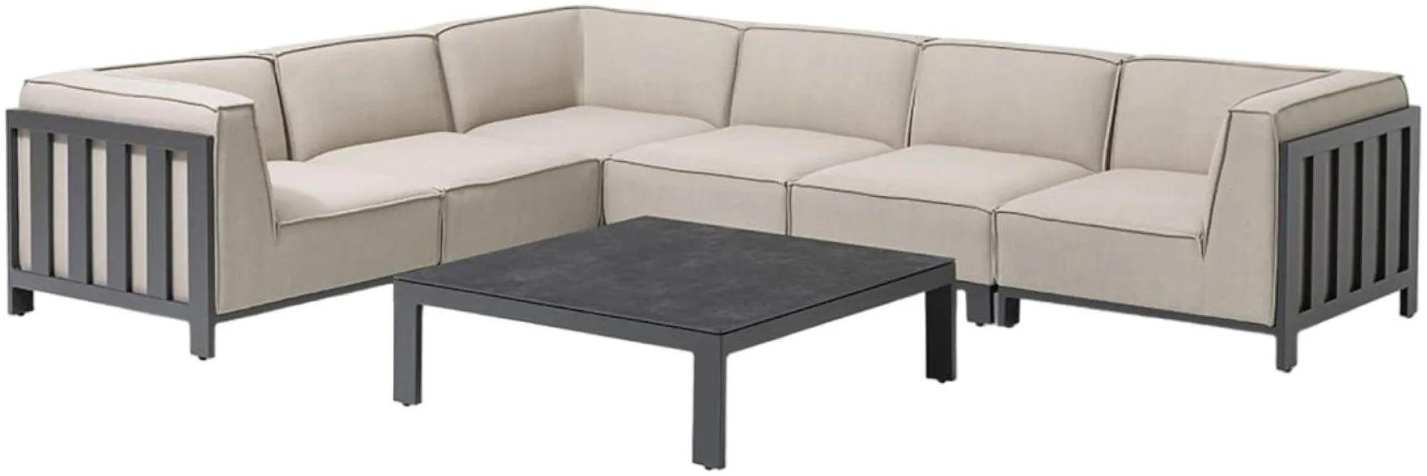 Product photograph of Maze Ibiza Oatmeal Fabric 6 Seater Large Corner Sofa Set With Coffee Table from Choice Furniture Superstore.