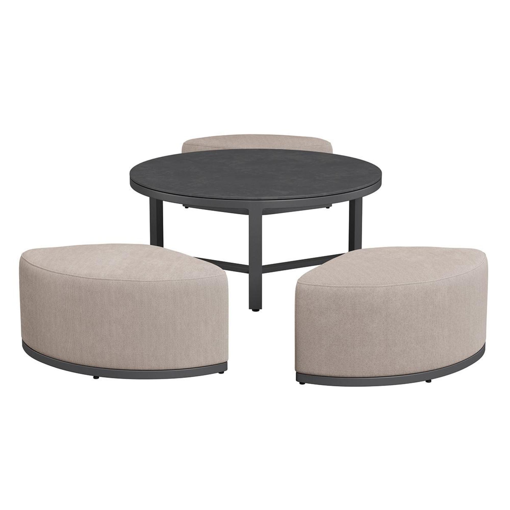 Product photograph of Maze Maze Oatmeal Aluminium Round Coffee Table With Footstools from Choice Furniture Superstore.