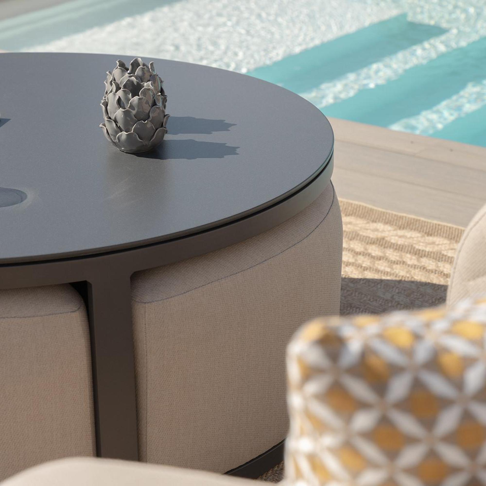 Product photograph of Maze Maze Oatmeal Aluminium Round Coffee Table With Footstools from Choice Furniture Superstore.