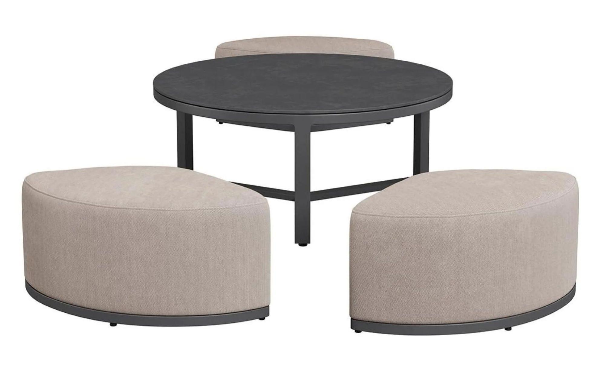 Product photograph of Maze Maze Oatmeal Aluminium Round Coffee Table With Footstools from Choice Furniture Superstore.