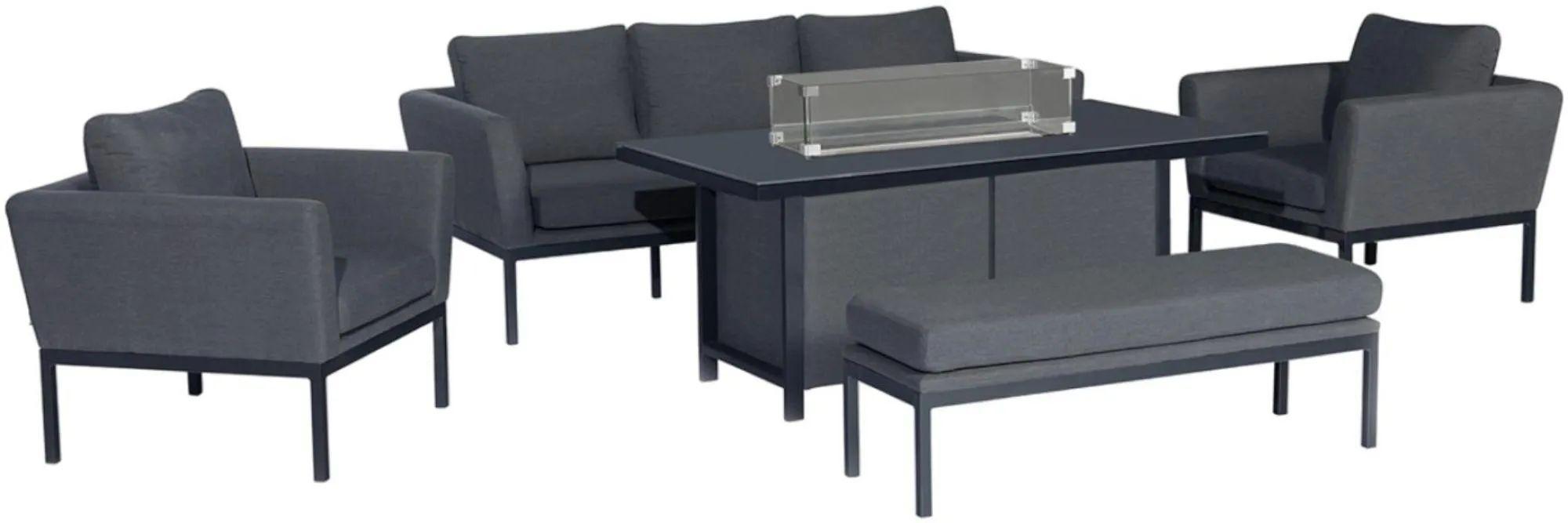 Product photograph of Maze Pulse Charcoal Fabric 3 Seater Sofa Set With 2 Armchairs Bench And Fire Pit Table from Choice Furniture Superstore.