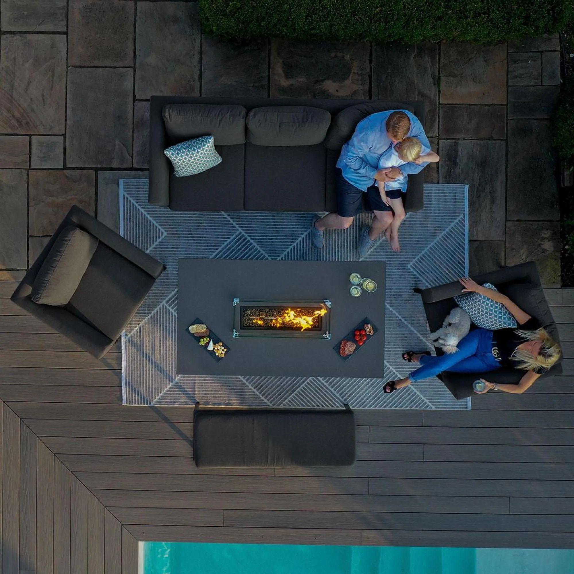 Product photograph of Maze Pulse Charcoal Fabric 3 Seater Sofa Set With 2 Armchairs Bench And Fire Pit Table from Choice Furniture Superstore.