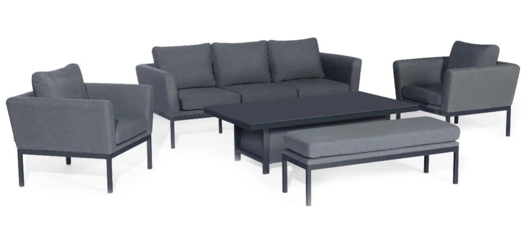 Product photograph of Maze Pulse Flanelle Aluminium 3 Seater Sofa Set With 2 Armchairs Table And Bench from Choice Furniture Superstore.