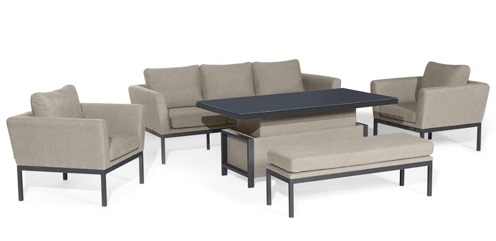 Product photograph of Maze Pulse Oatmeal Aluminium 3 Seater Sofa Set With 2 Armchairs Table And Bench from Choice Furniture Superstore.