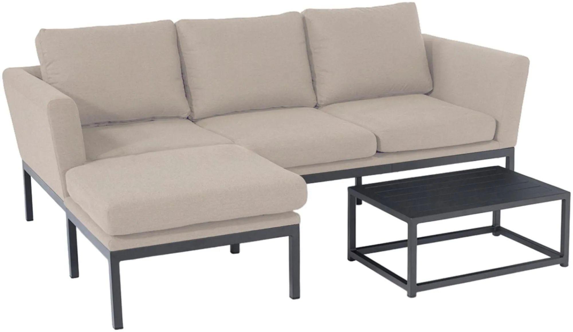 Product photograph of Maze Pulse Oatmeal Aluminium 3 Seater Chaise Sofa Set With Table from Choice Furniture Superstore.