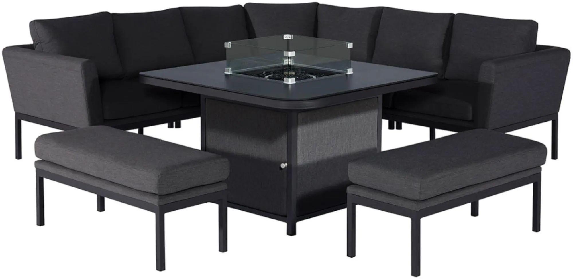 Product photograph of Maze Pulse Deluxe Charcoal 9 Seater Square Corner Sofa Dining Set With 2 Benches And Fire Pit Table from Choice Furniture Superstore.